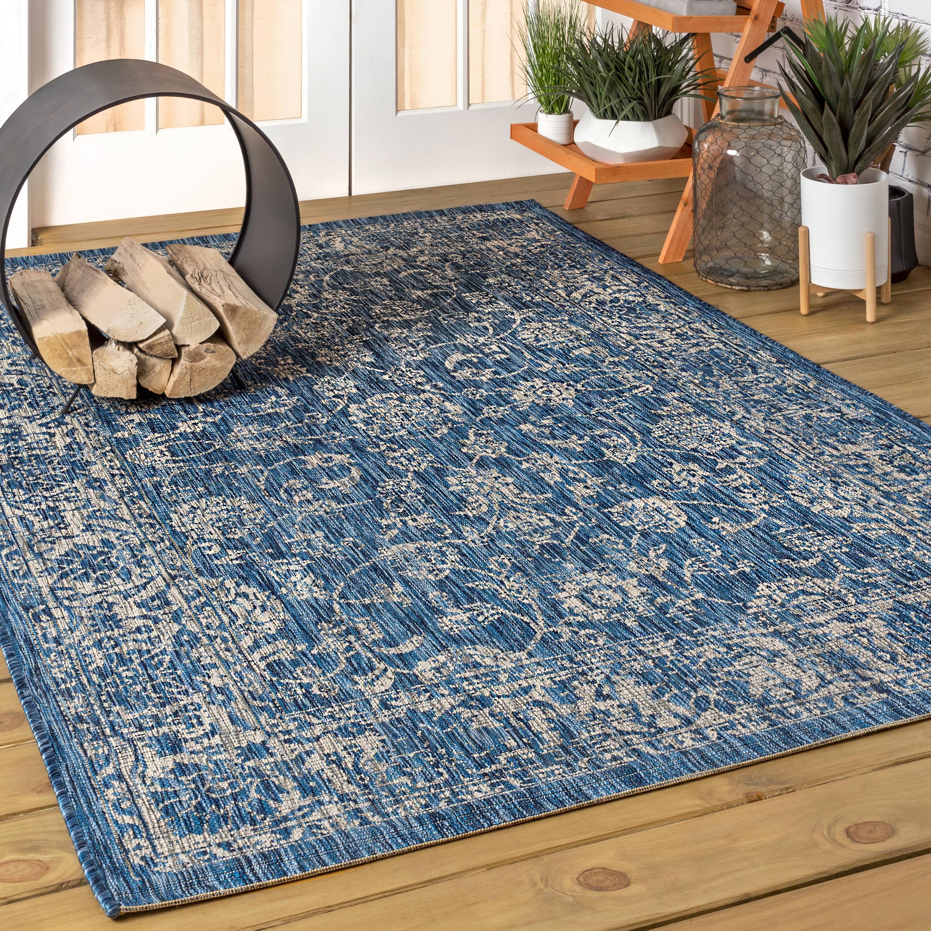 JONATHAN Y SMB100B-4 Tela Bohemian Textured Weave Floral Indoor/Outdoor Navy/Gray 4 ft. x 6 ft. Area Rug, Coastal,Easy Cleaning,HighTraffic,LivingRoom,Backyard, Non Shedding