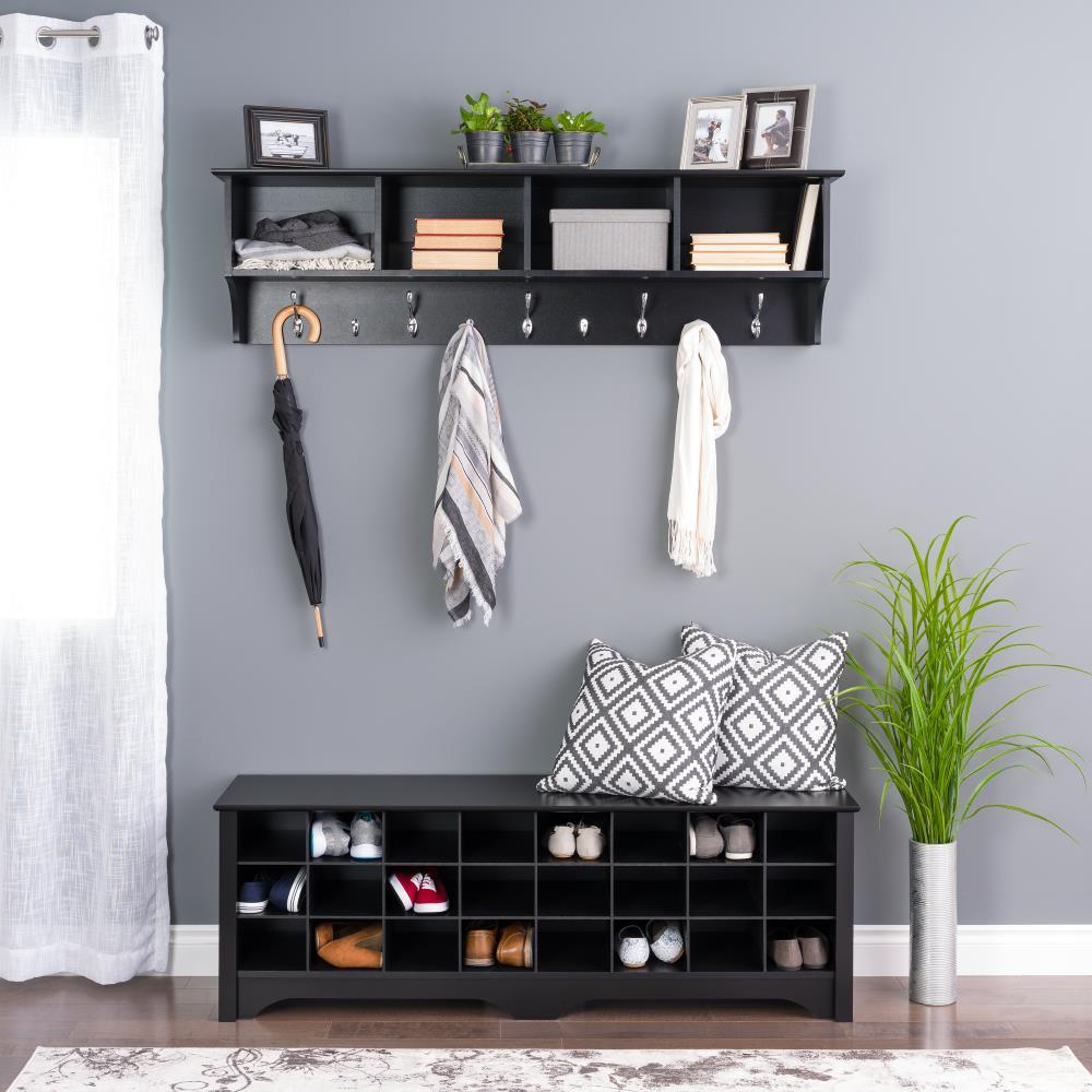 Douglas Entryway Hanging Shelf: Prepac Wall Organizer with Storage & Coat Hooks - 60" Wide