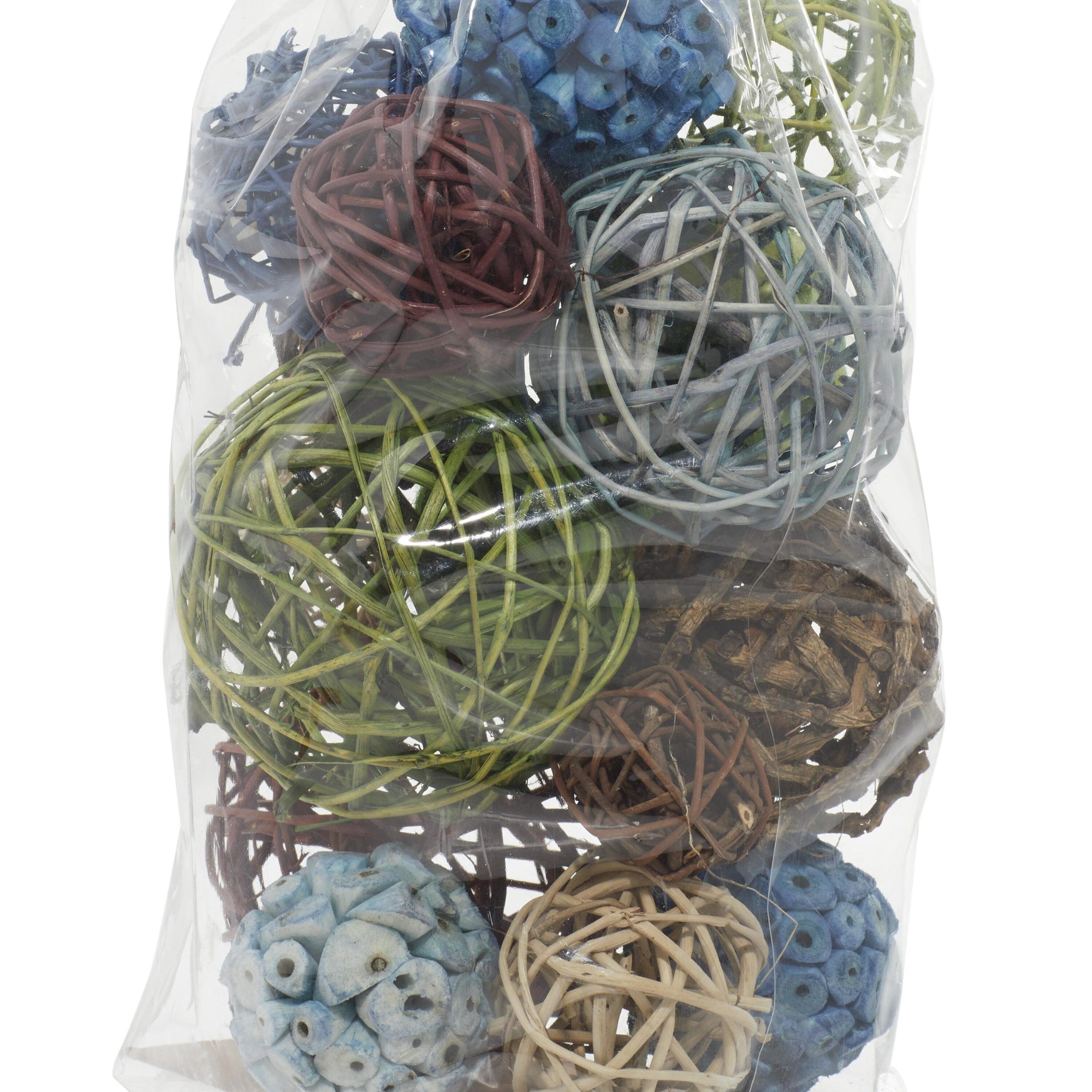 DecMode Blue 6" Handmade Dried Plant Orbs & Vase Filler with Varying Designs (3 Count)