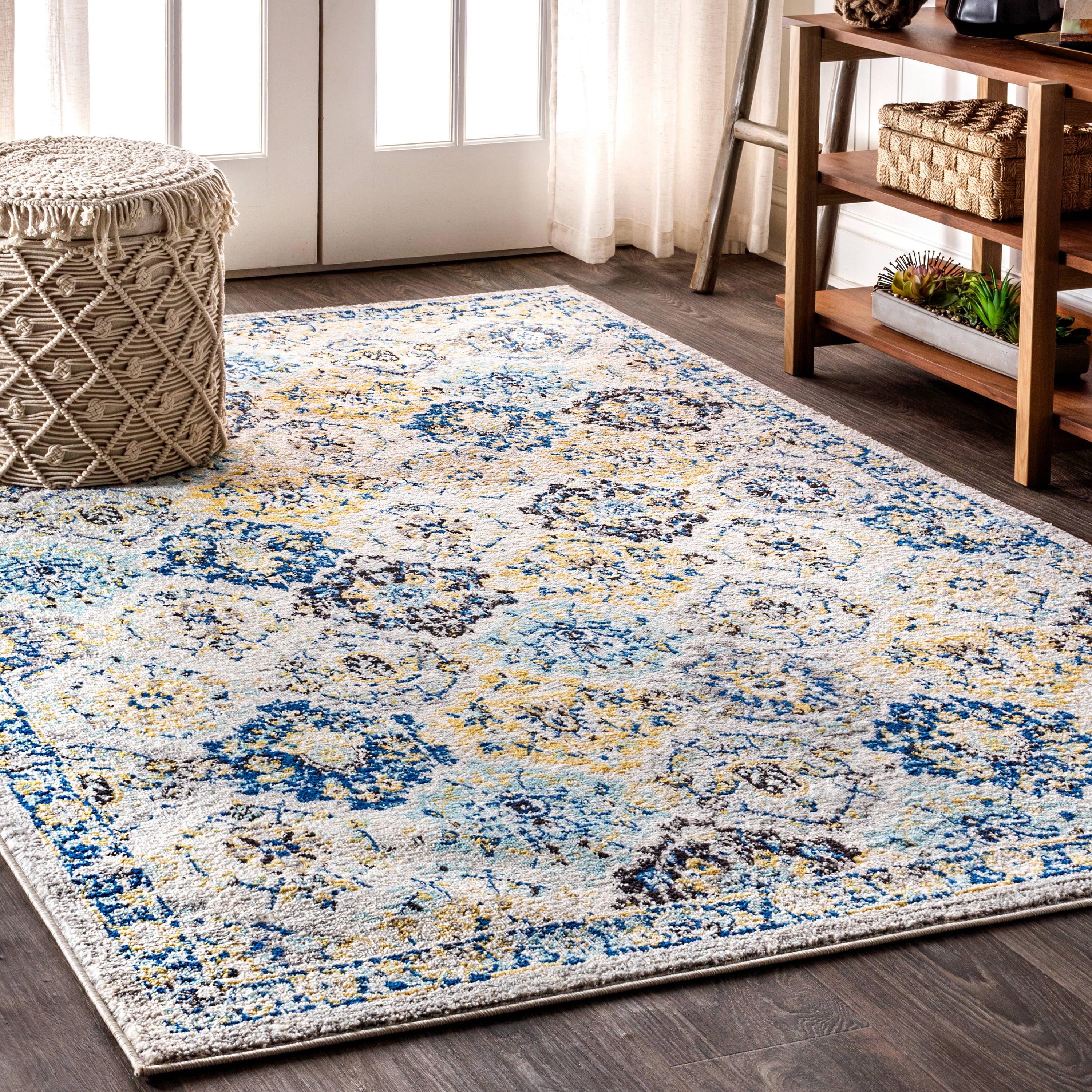 8'x10' Modern Persian Boho Vintage Trellis Area Rug, Blue/Multi - JONATHAN Y