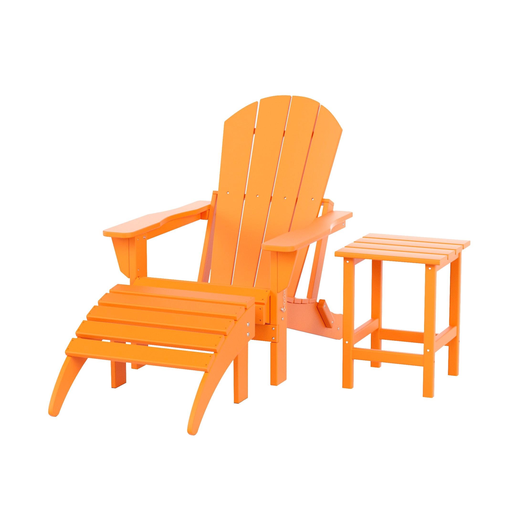 Polytrends  Laguna All Weather Poly Outdoor Patio Adirondack Chair Set - with Ottoman and Side Table (3-Piece) Orange