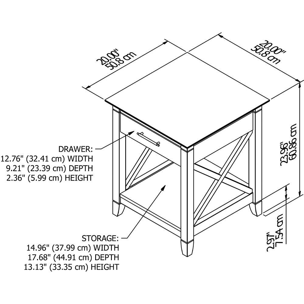 Key West End Table with Storage Washed Gray - Bush Furniture: Coastal Style, Drawer & Shelf