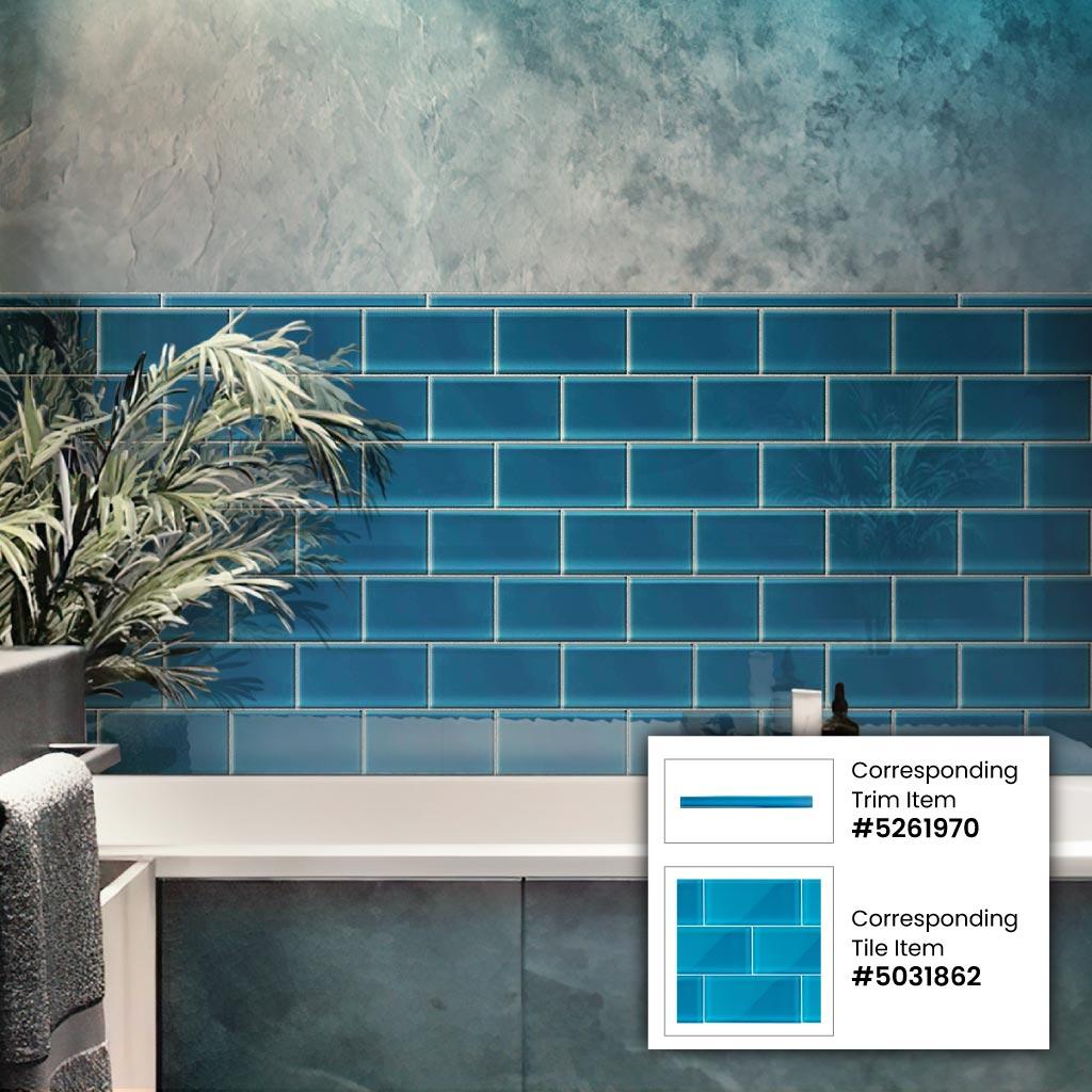Apollo Tile 40 Pack 3-in x 6-in Blue Rectangular Subway Glossy Finished Glass Mosaic Wall Tile (5 Sq ft/case)