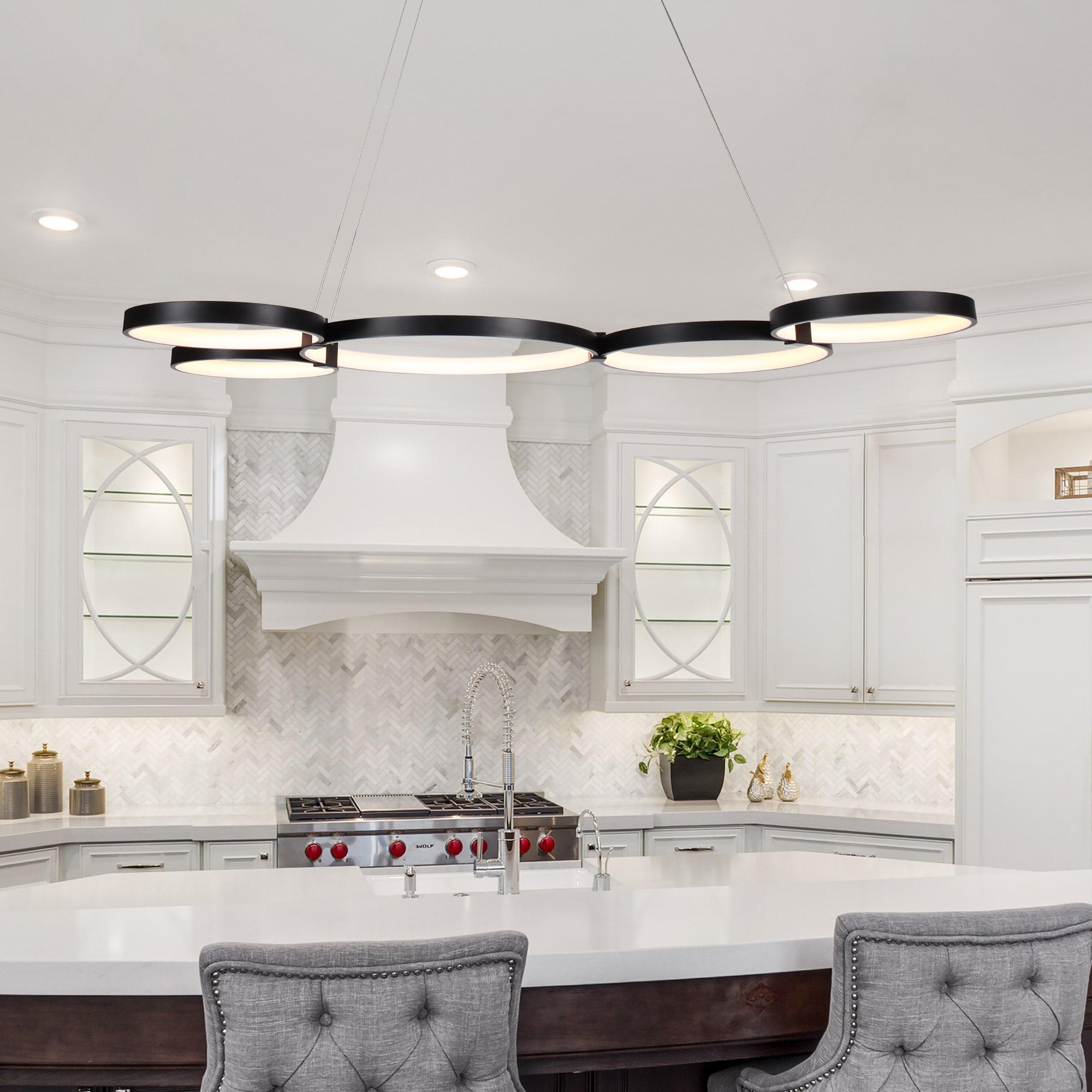 Capella 50-Inch Black Modern LED Multi-Ring Adjustable Chandelier