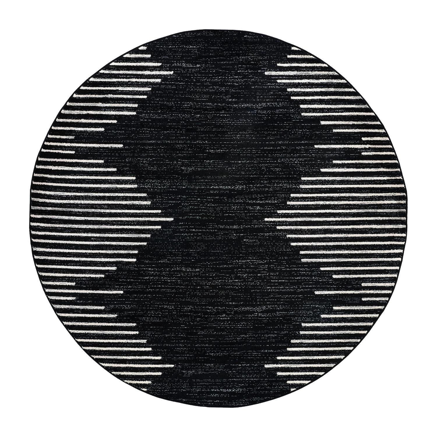World Rug Gallery Area Rug Bohemian Stripe Jute Rug Carpets for Living Room Rugs for Sale - BLACK 6' Round
