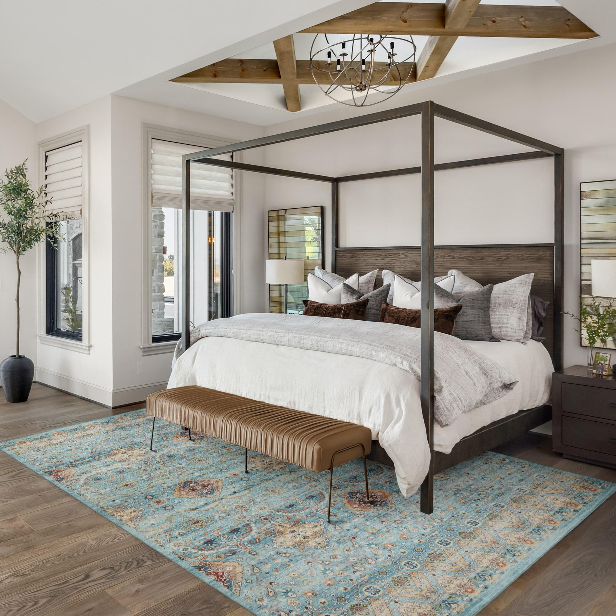 Gertmenian Crystal Print Tanis Sage Aqua Cream Multi Moroccan Bohemian Polyester Washable Flat Pile Indoor Area Rug