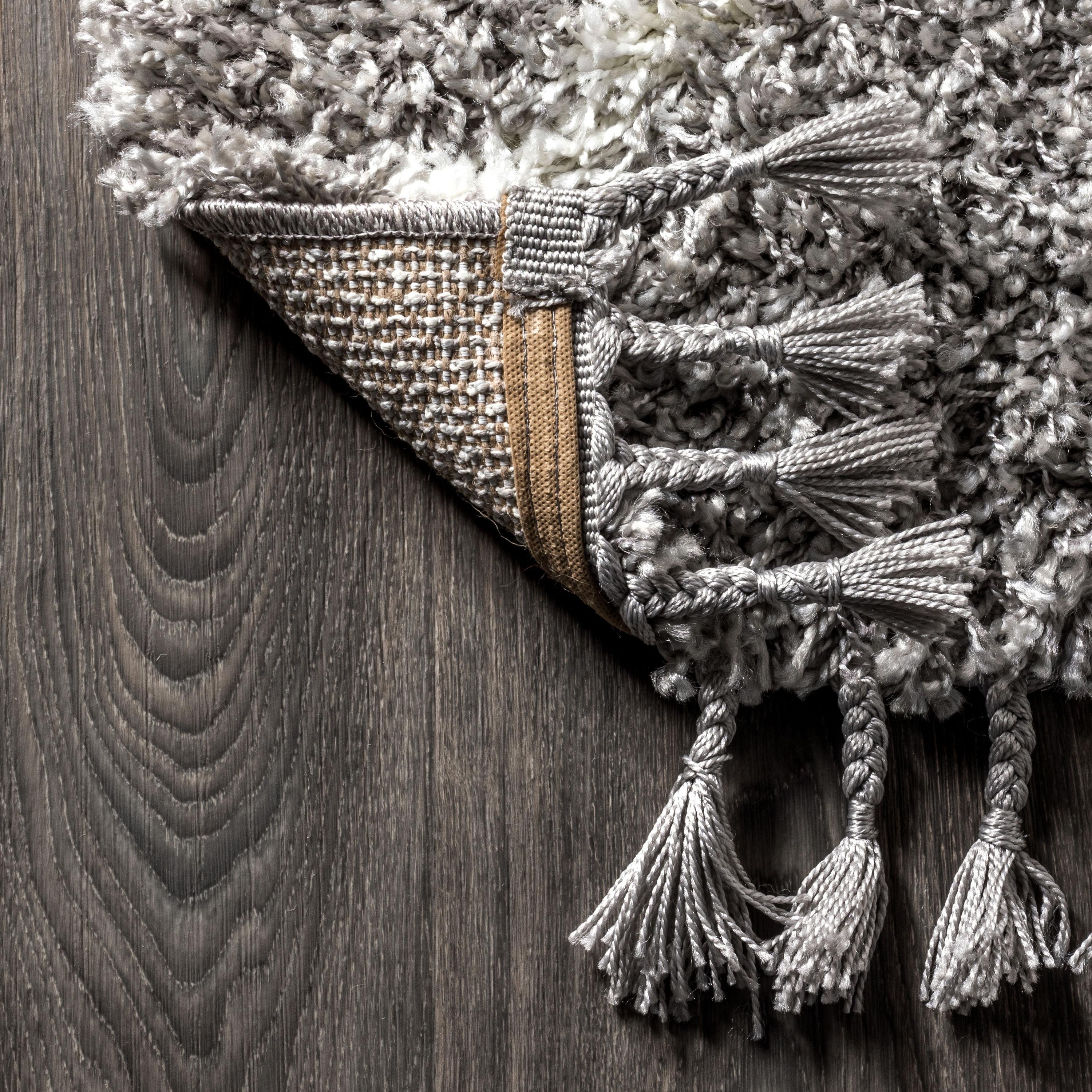 3'x5' Mercer Shag Plush Tassel Moroccan Diamond Area Rug, Grey/Cream - JONATHAN Y