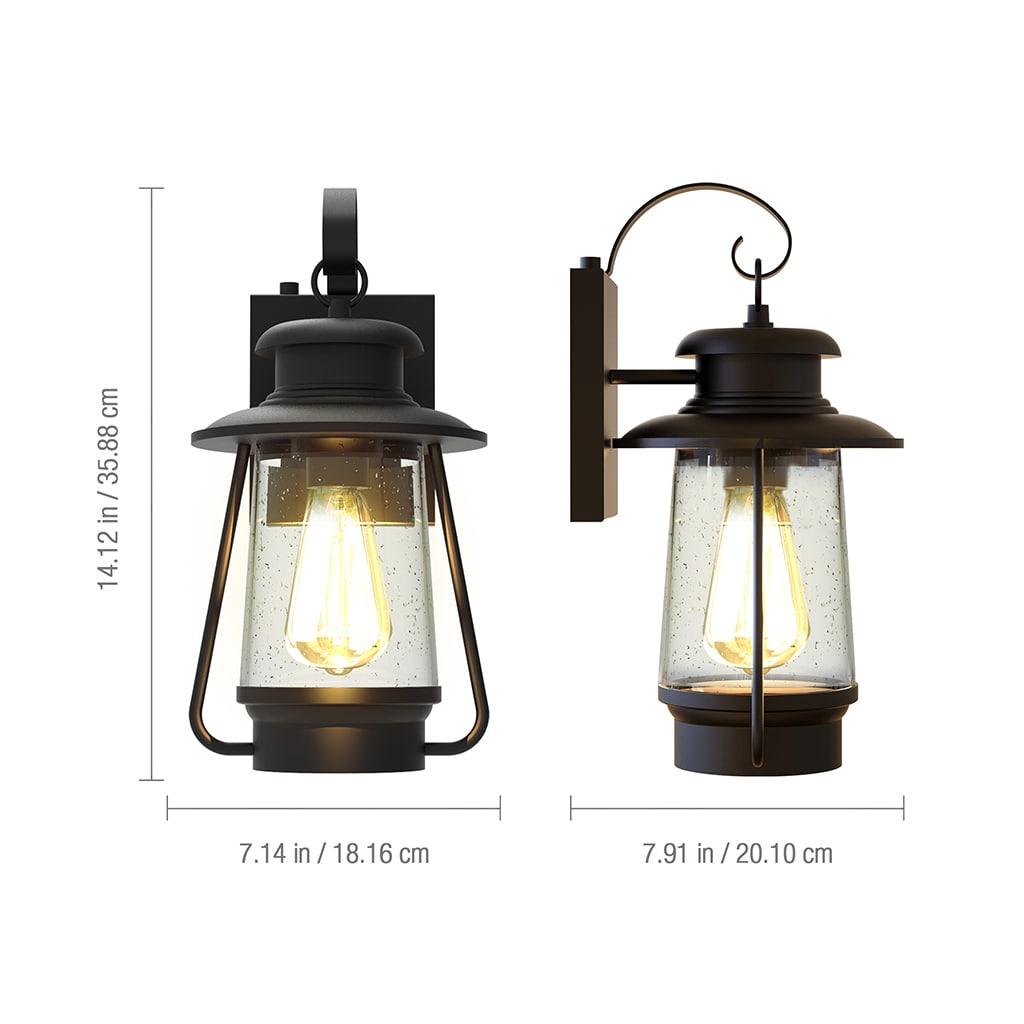 KODA Acadian Weather-Resistant Outdoor LED Wall Lantern with Integrated Dusk-to-Dawn Sensor, Includes Energy Star Rated LED Bulb, Premium Seeded Glass Design for Patio, Porch, Entryways