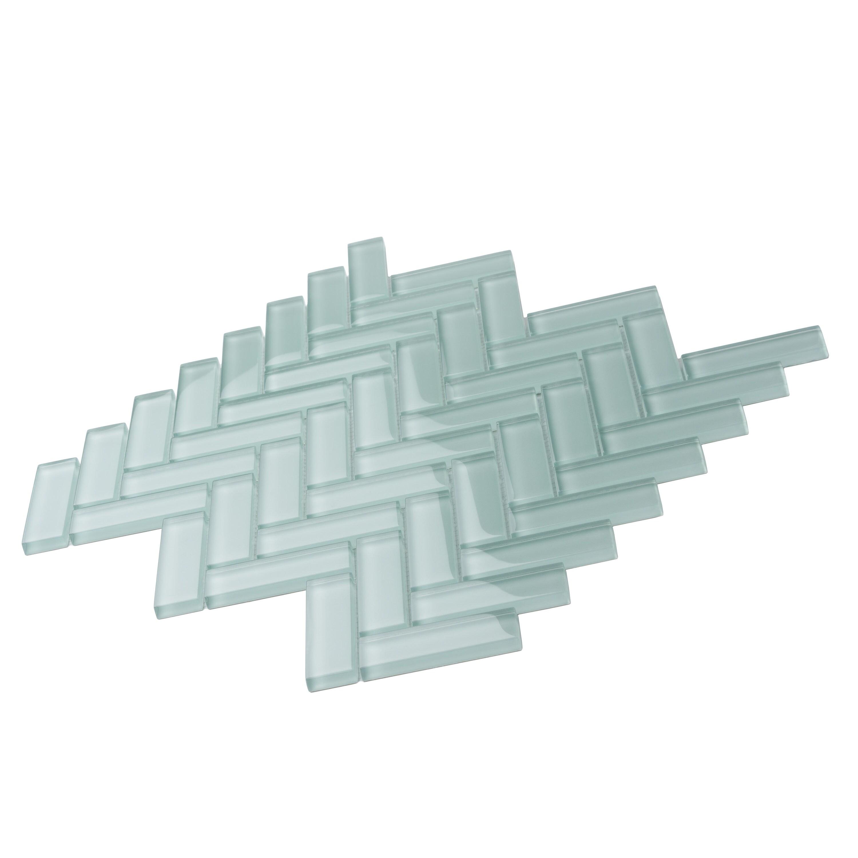 11"X 12.6" Herringbone Polished Glass Mosaic Tile