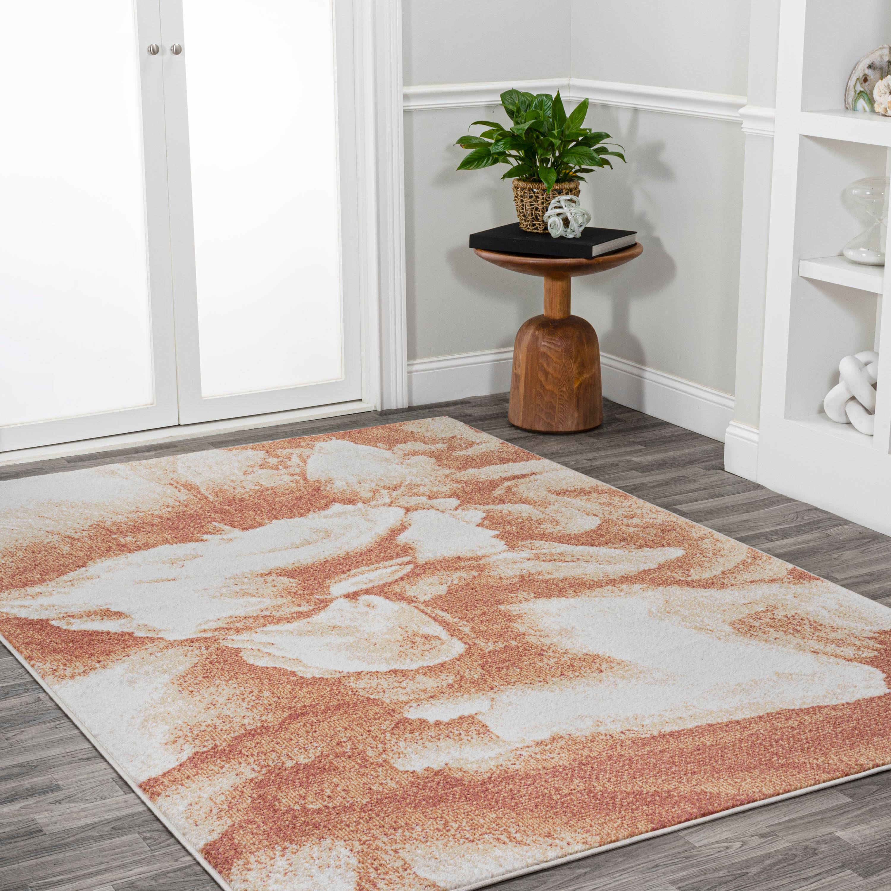 5' x 8' Petalo Abstract Two-Tone Modern Area Rug, Orange/Cream - JONATHAN Y