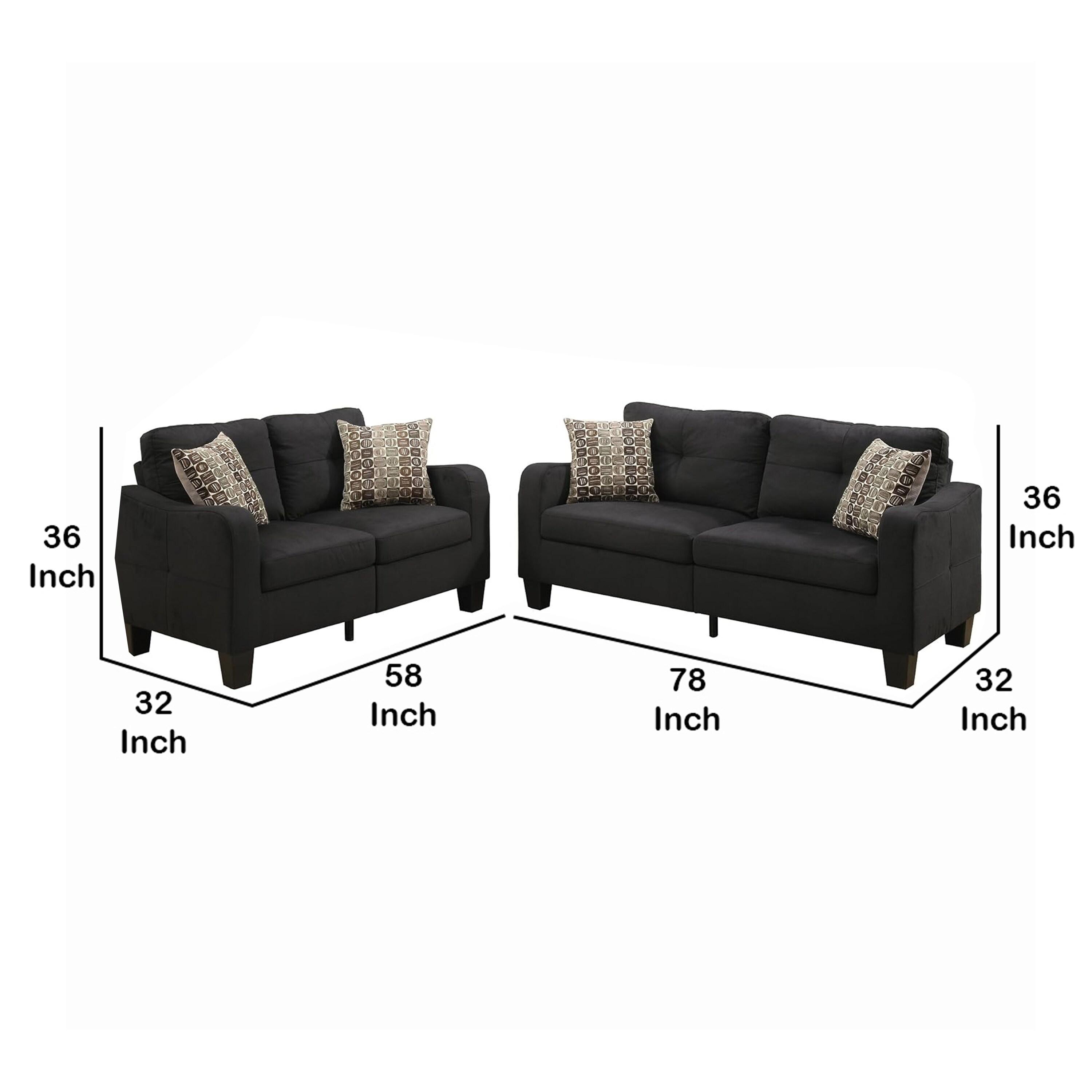 Benjara Polyfiber 2 Pieces Sofa Set With Accent Pillows Dark Gray-Color:Gray