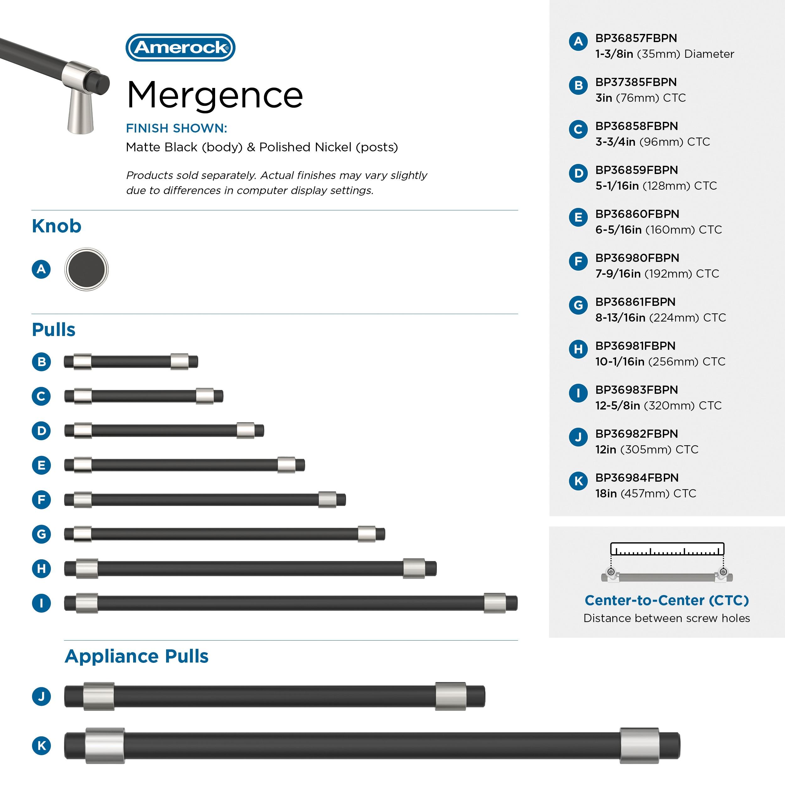 Amerock Mergence 18 inch (457mm) Center-to-Center Matte Black/Polished Nickel Appliance Pull