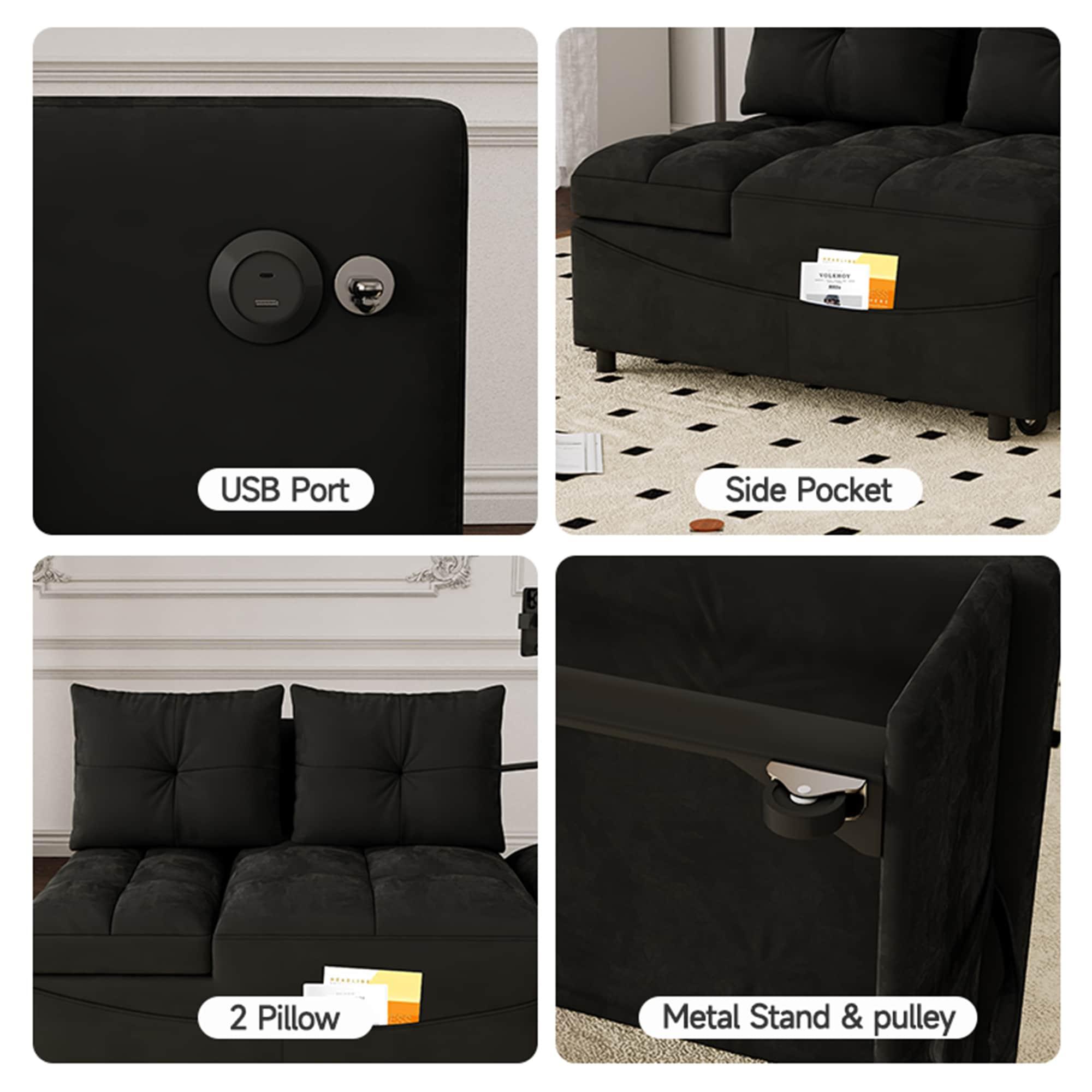 68.3" Gray Velvet Nailhead Sleeper Sofa with Throw Pillow