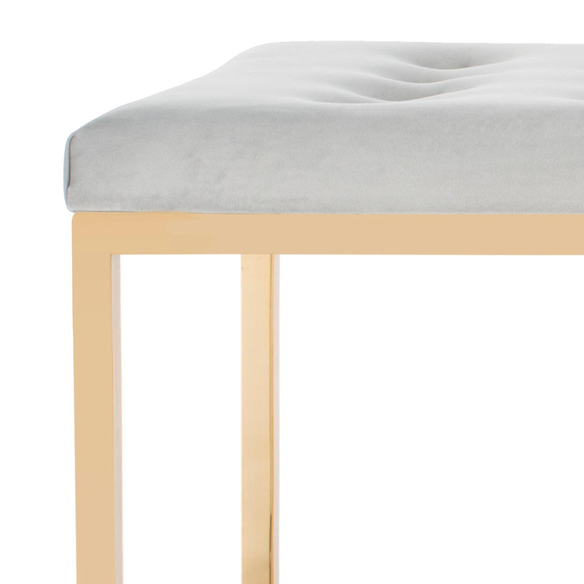 Reynolds Velvet Bench - Grey Velvet/Brass - Safavieh