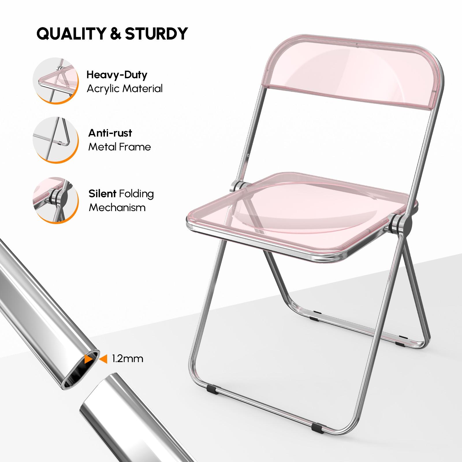 Zimtiown Set of 2 Folding Chairs Transparent Armless  Portable Chair,  Arylic Folding Chair for Weeding, Cafeteria, Resturant Compact Chairs for Study Class Room, Pink