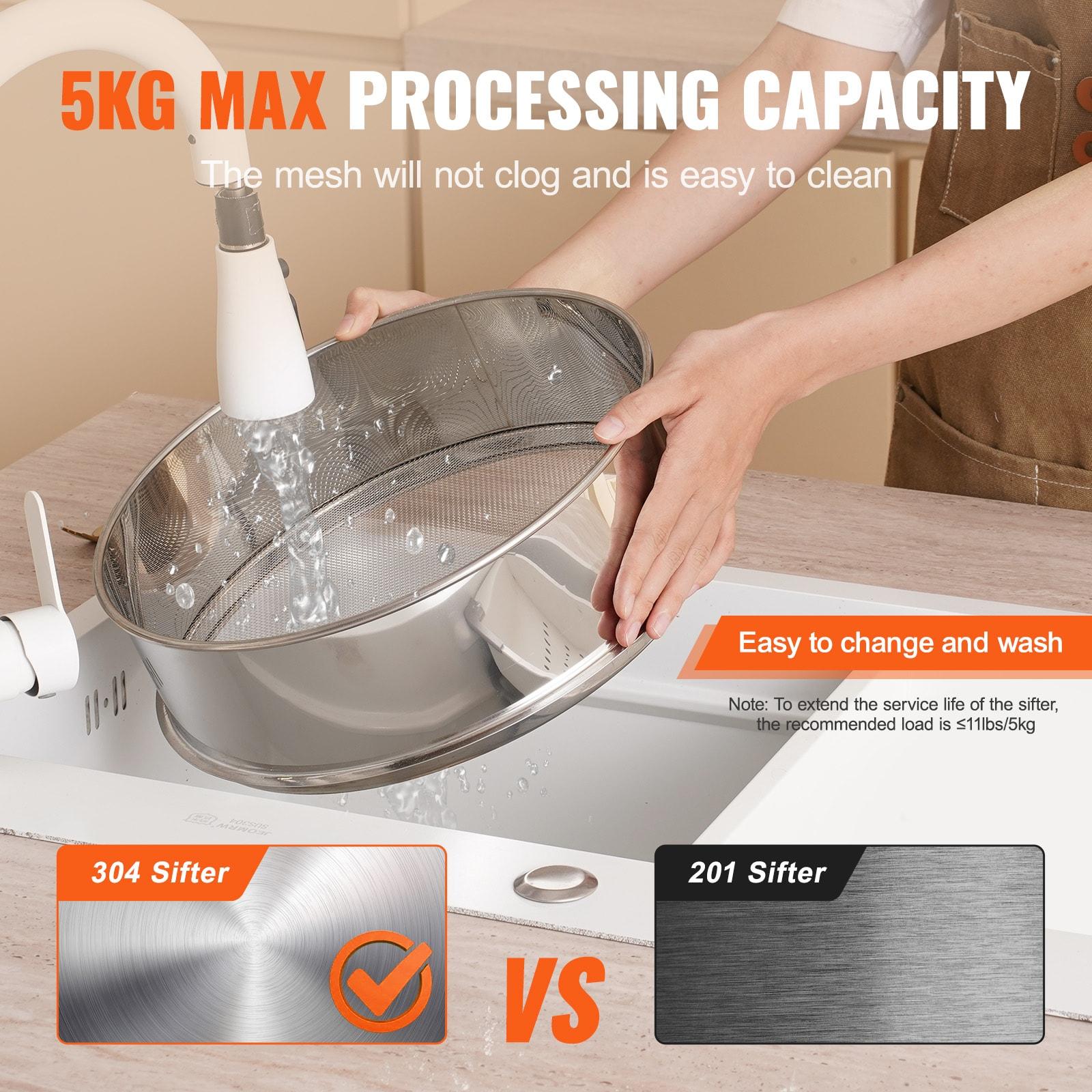 VEVOR Automatic Electric Vibrating Sieve, Stainless Steel Sifter Shaker Machine with 40+60 Mesh, 45W Automatic Powder Sifter Machine Countertop