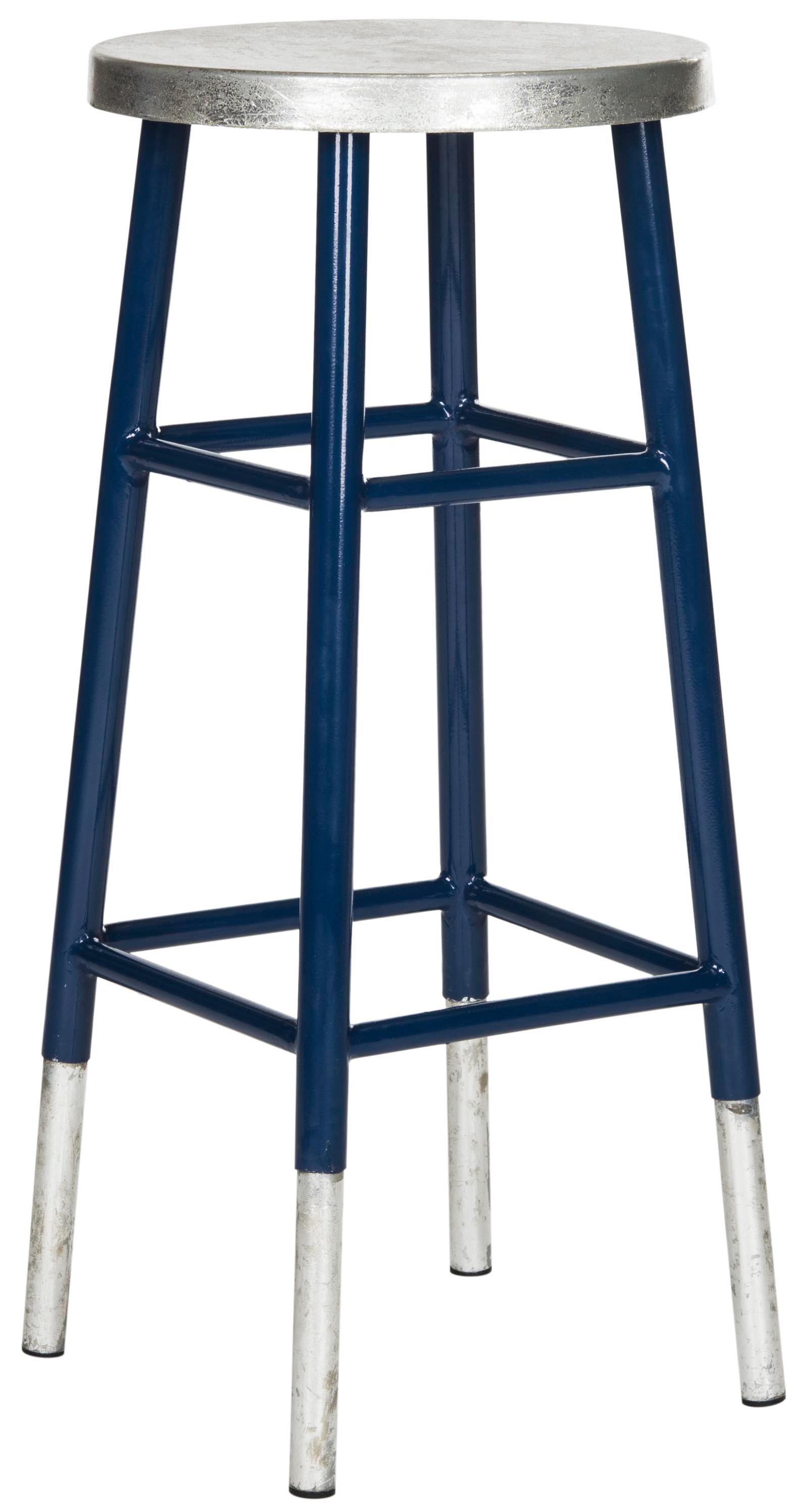 SAFAVIEH Kenzie Iron Silver Dipped 30" Barstool, Navy