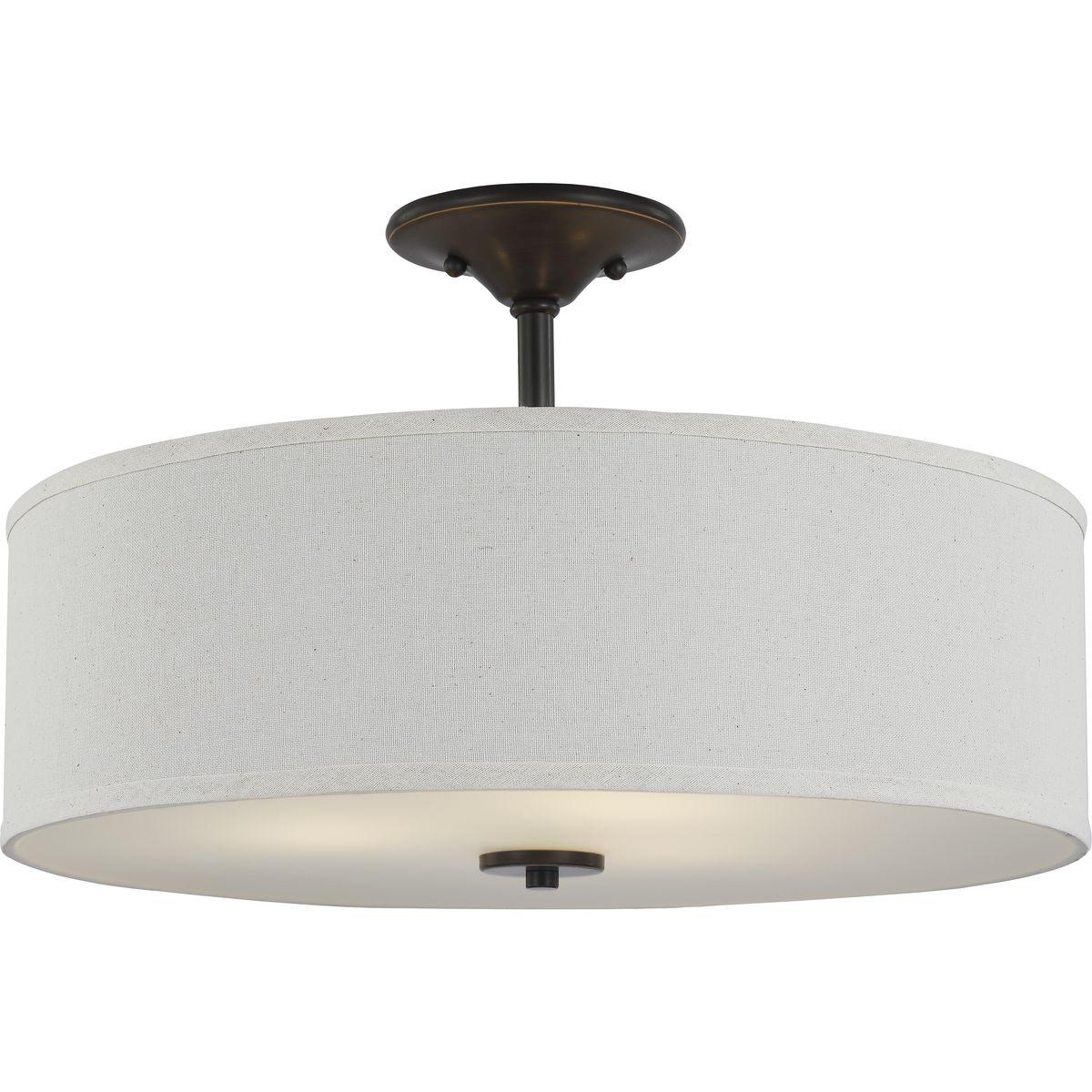Progress Lighting, Inspire Collection, 3-Light Semi-Flush Mount, Antique Bronze, Off-White Linen Shade