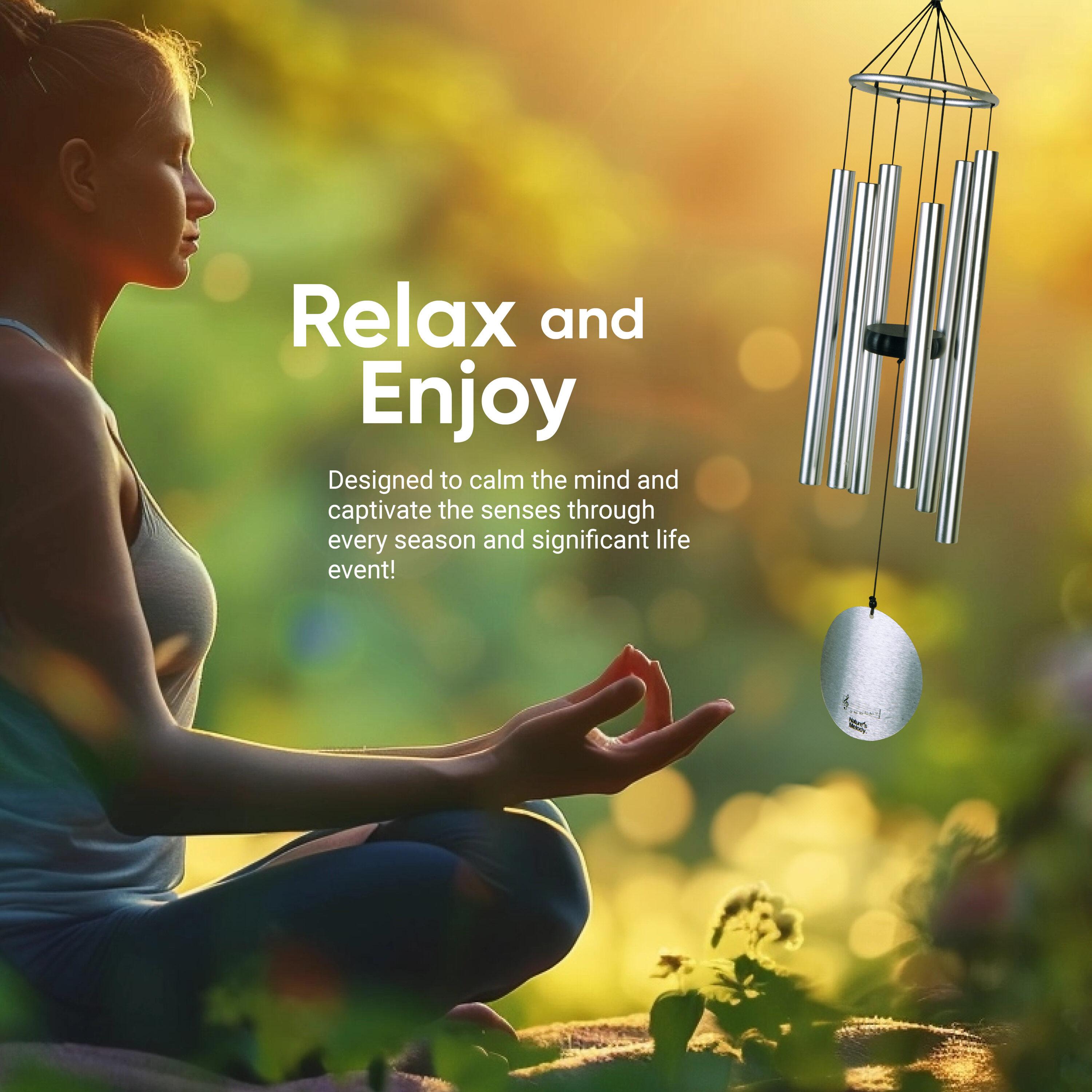 Nature's Melody Aureole Tunes Wind Chimes - 6-Tube Rustproof Aluminum Outdoor Windchime, B Pentatonic Scale - 28" - Silver