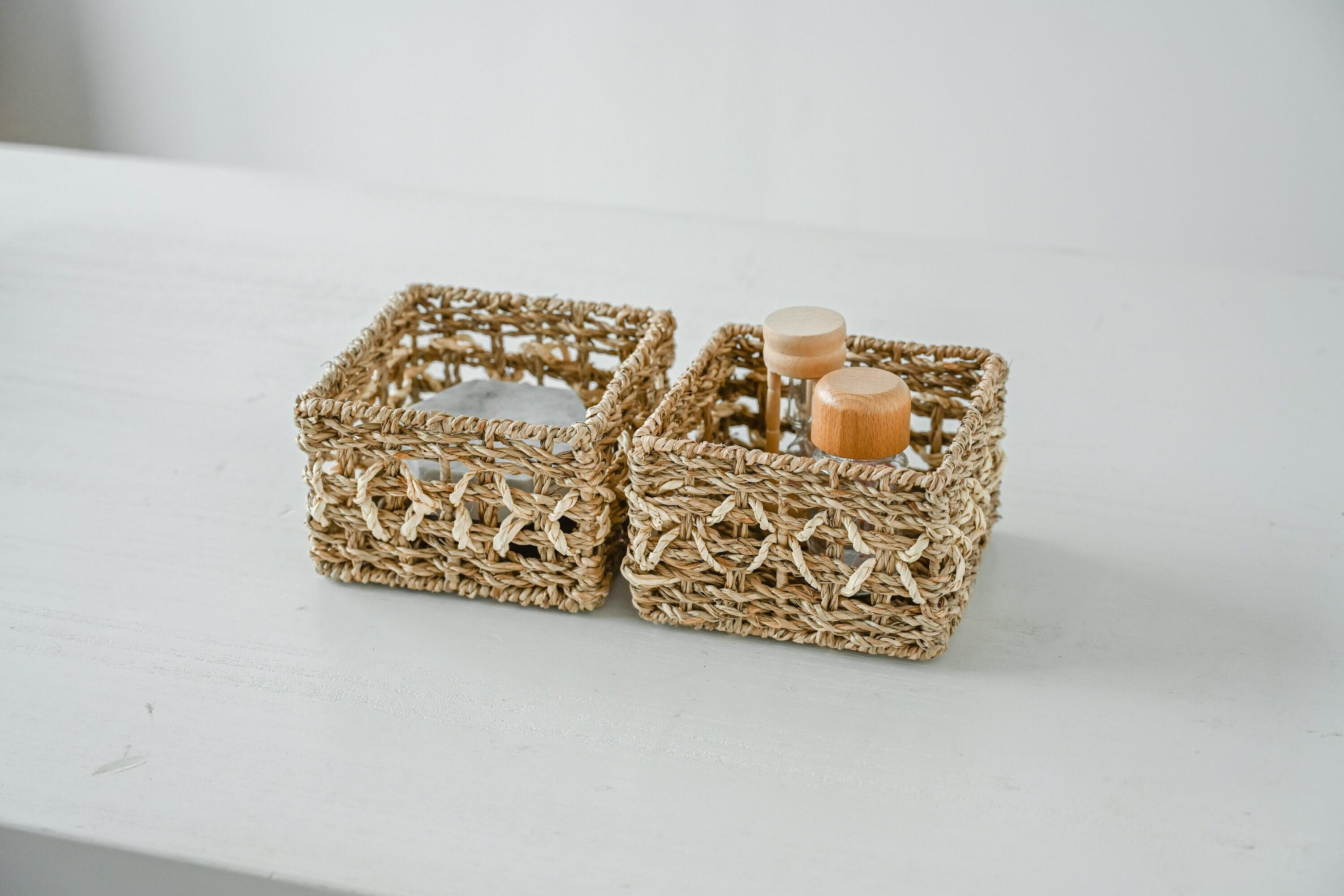 WeThinkStorage Set of 5 Hand-Woven Natural Seagrass Decorative Storage Bins Natural Brown