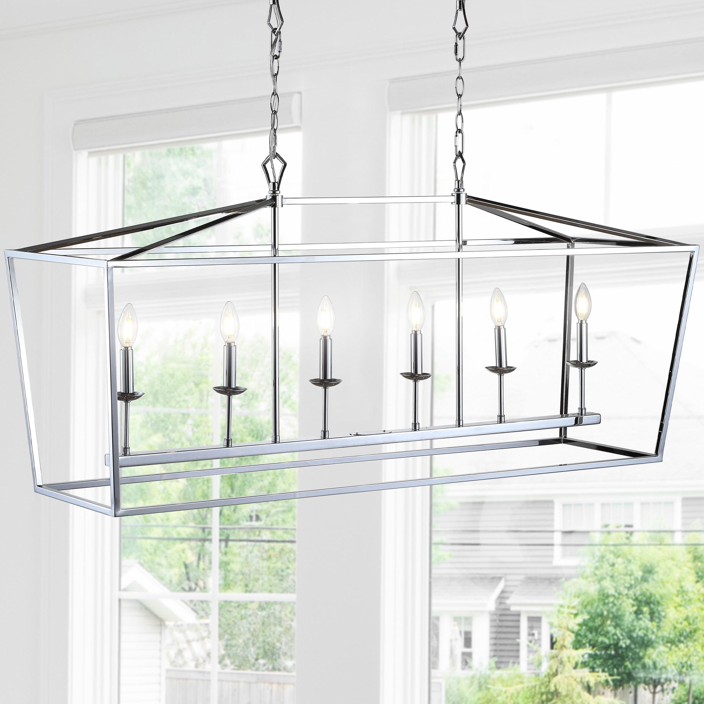 Pagoda 49" Linear 6-Bulb Lantern Metal LED Pendant, Chrome