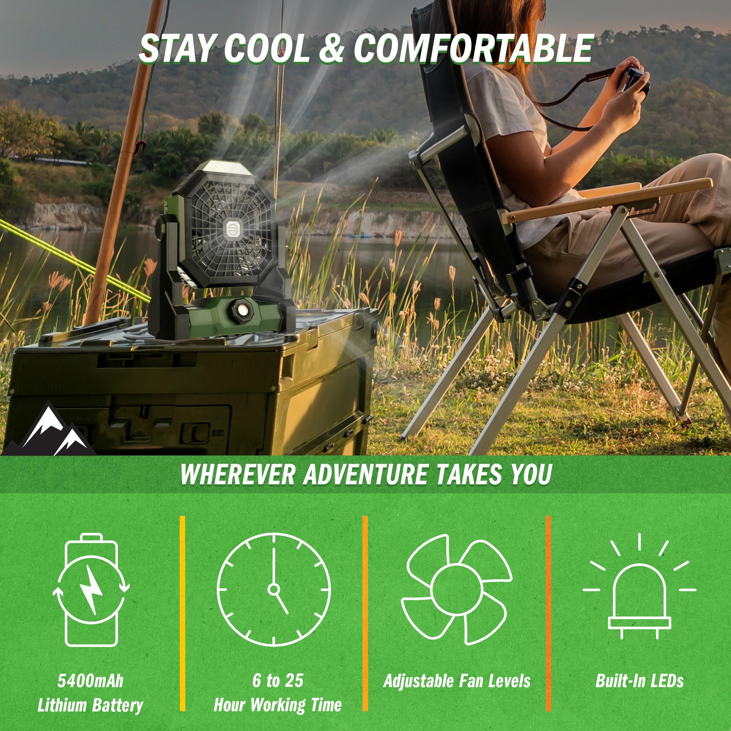 wakeman Wakeman Outdoors Camping Fan and Tent Light - Rechargeable 5400mAh Lithium Battery, Green