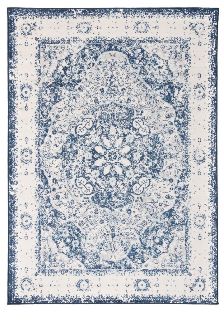 World Rug Gallery Vintage Oriental Distressed Medallion Blue 7'10" x 10' Area Rug