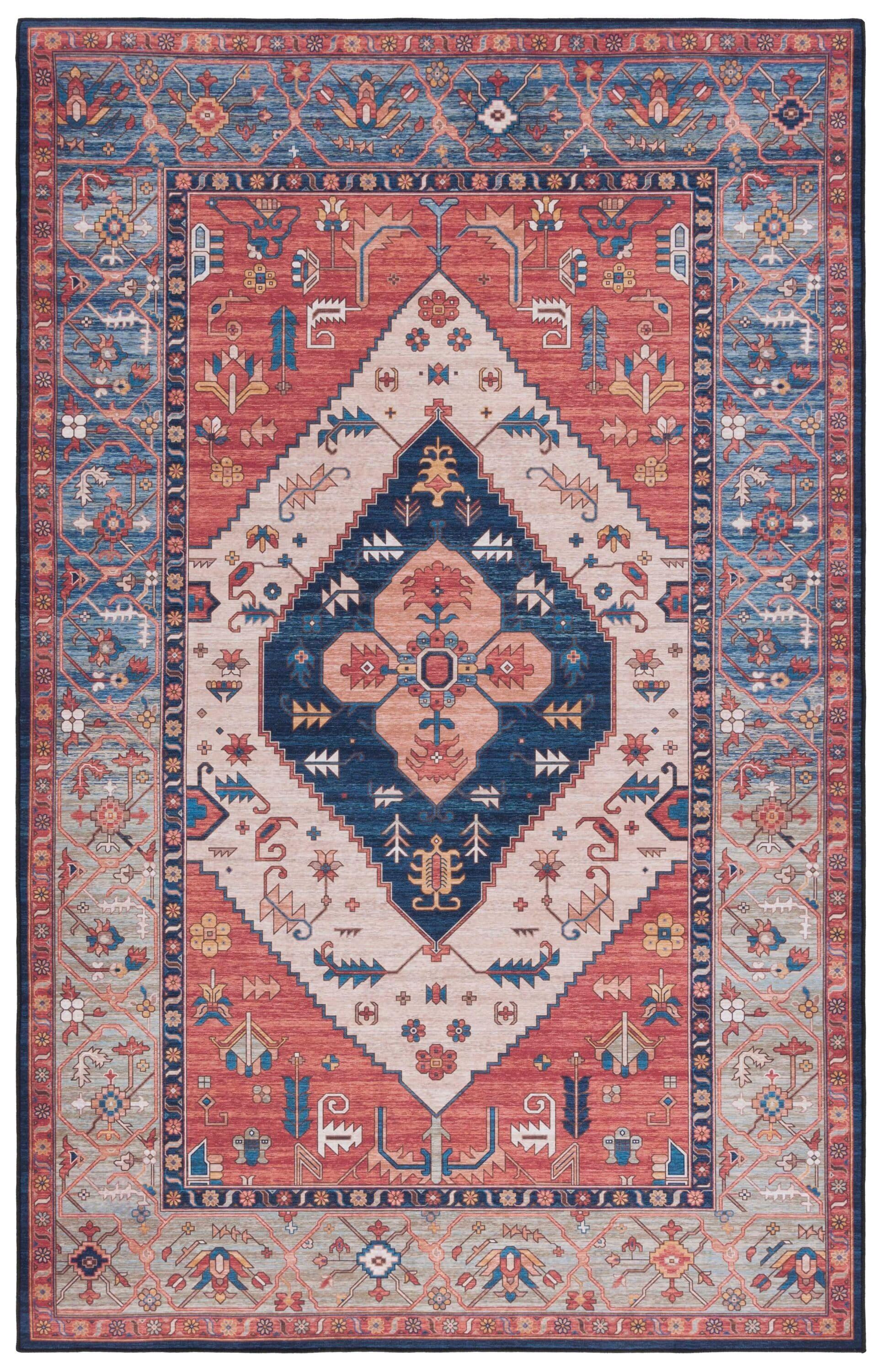 Tucson TSN153 Power Loomed Machine Washable Area Rug - Rust/Blue - 3'x5' - Safavieh.