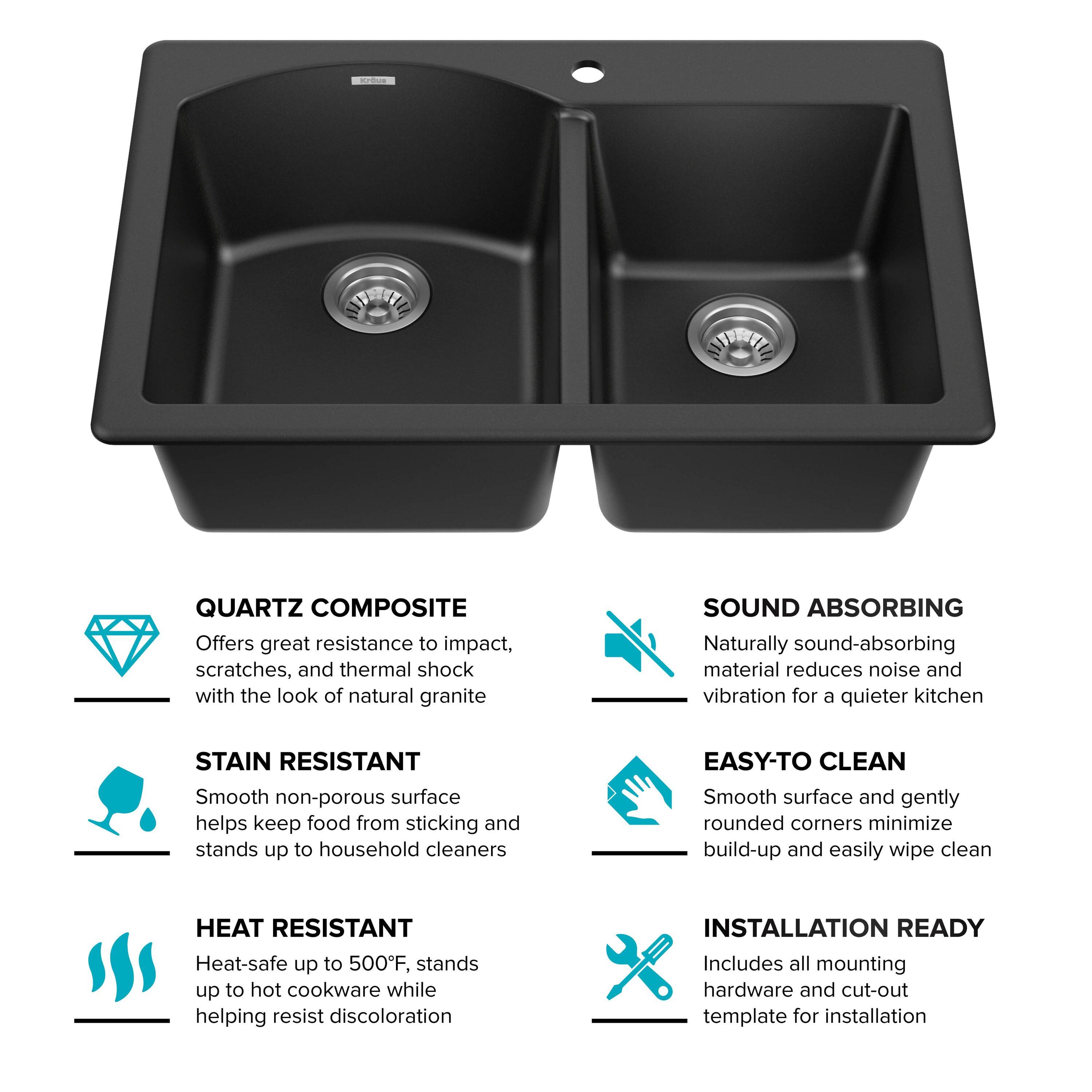 KRAUS Forteza™ 33" L Dual Mount 60/40 Double Bowl Granite Kitchen Sink