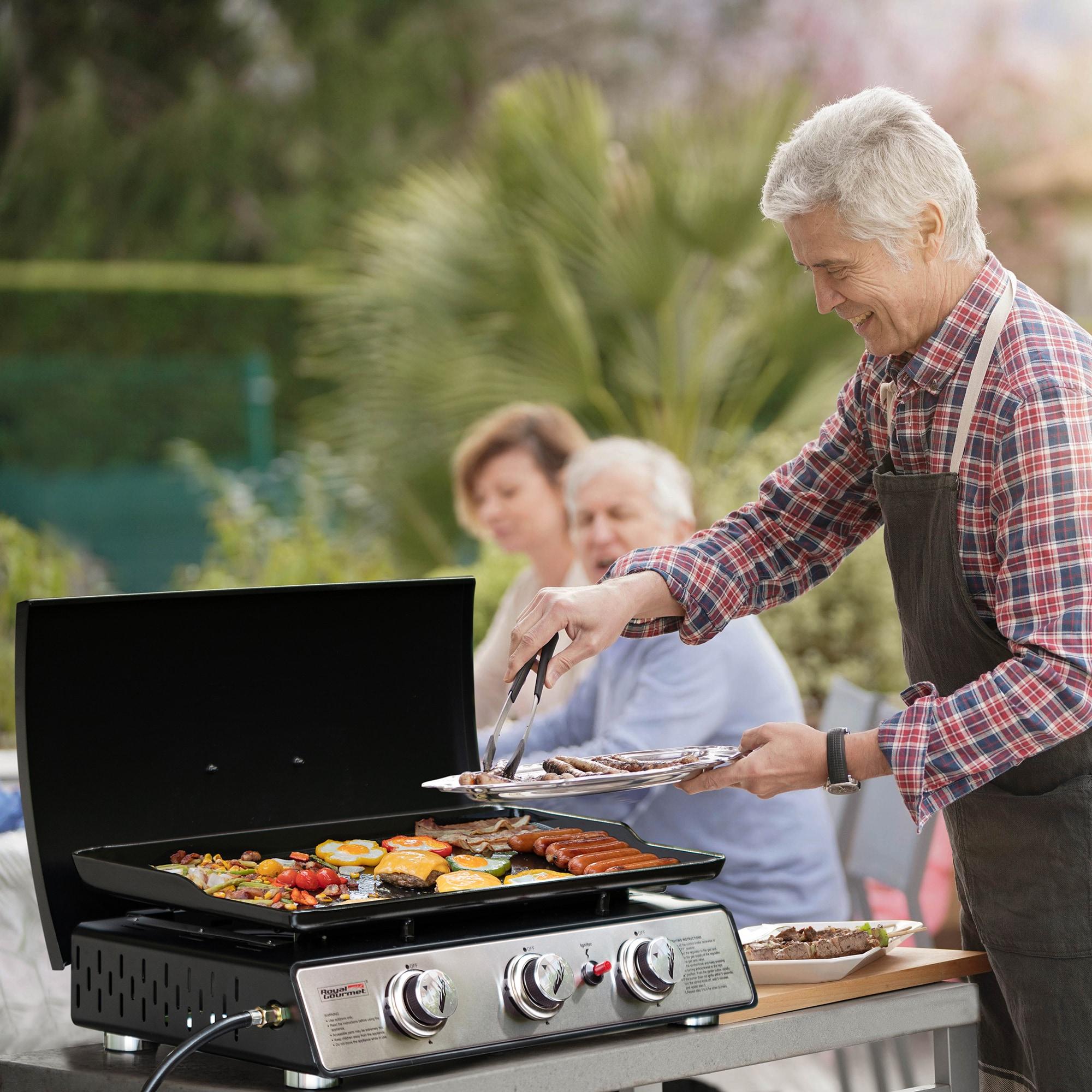 Royal Gourmet 3-Burner Portable Gas Grill Griddle with Top Hard Cover