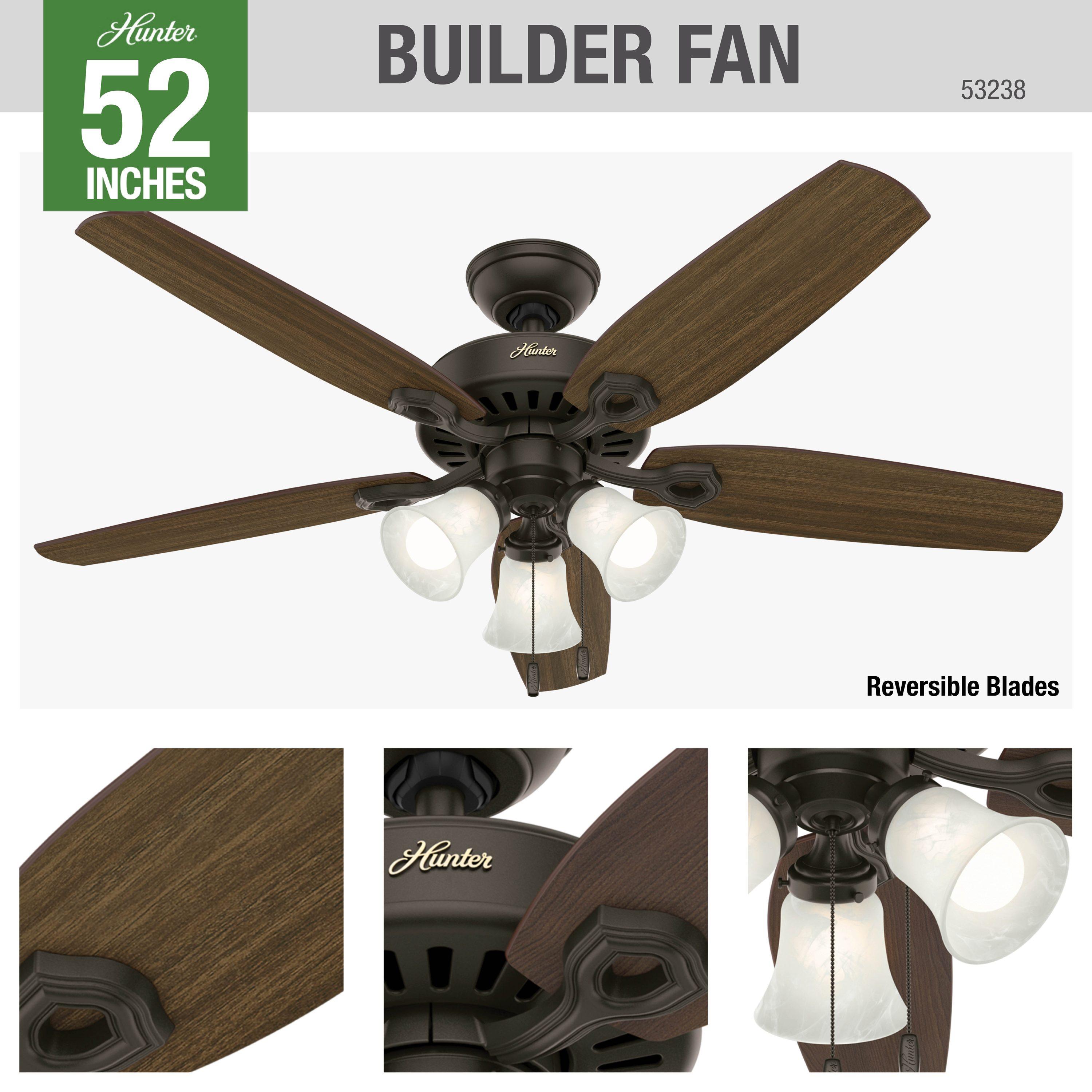 Hunter Fan Builder Plus 52" 5 - Blade Standard Ceiling Fan with Pull Chain and Light Kit Included