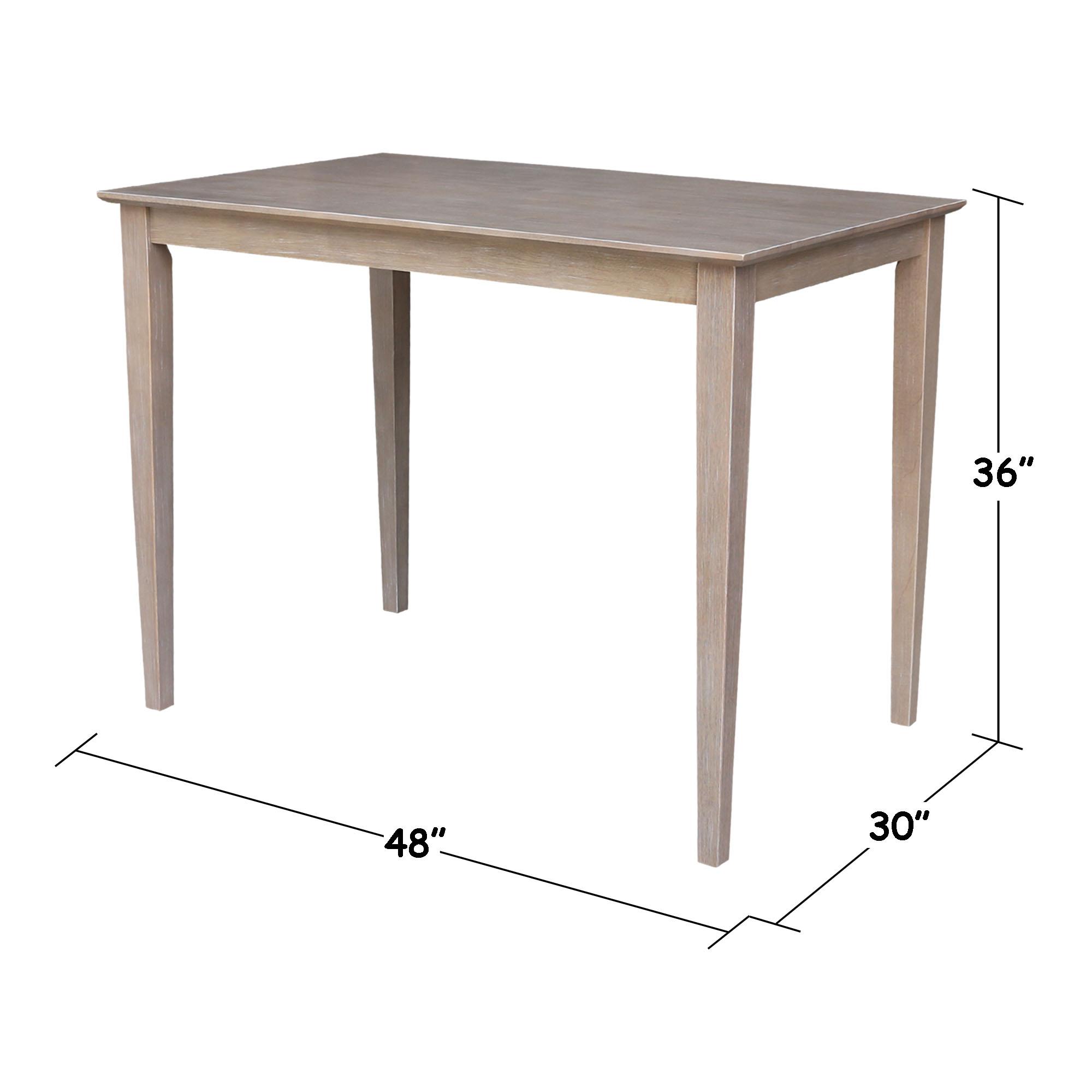 Solid Wood 30" X 48" Counter Height Table Washed Gray Taupe - International Concepts: Parawood, Non-Extension, Modern Style