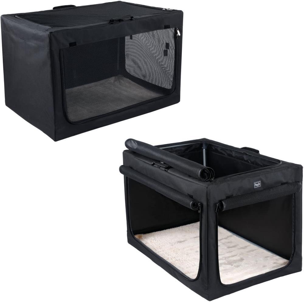PETSFIT 30in Portable Dog Crate,Comfy Inside with Thicken Mat, Collapsible Crate for Home and Travel,Black