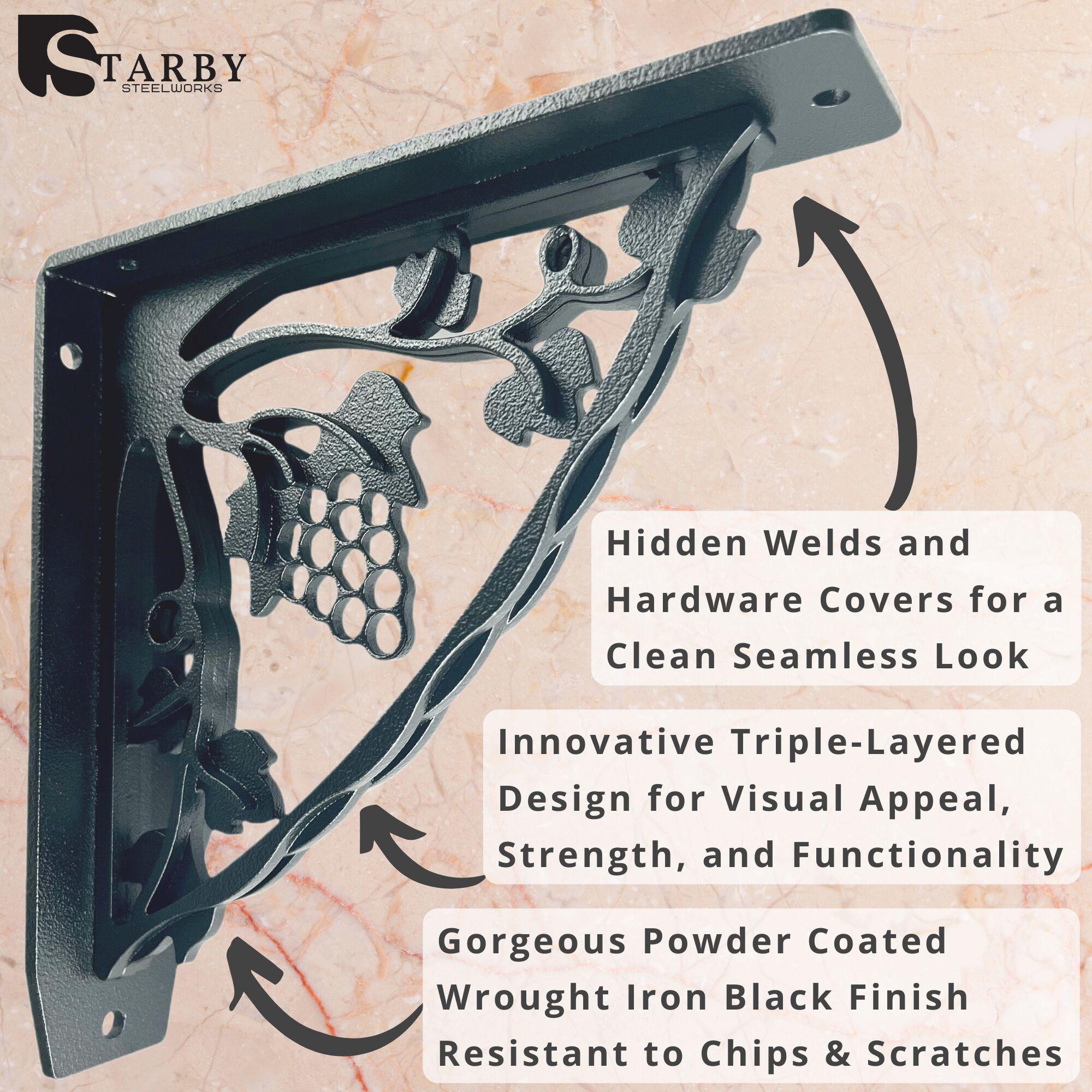 MADEIRA HEAVY DUTY STEEL FIREPLACE MANTEL BRACKETS, FLOATING SHELF, COUNTERTOP SUPPORT - HAND WELDED - 8" x 8" x 2"