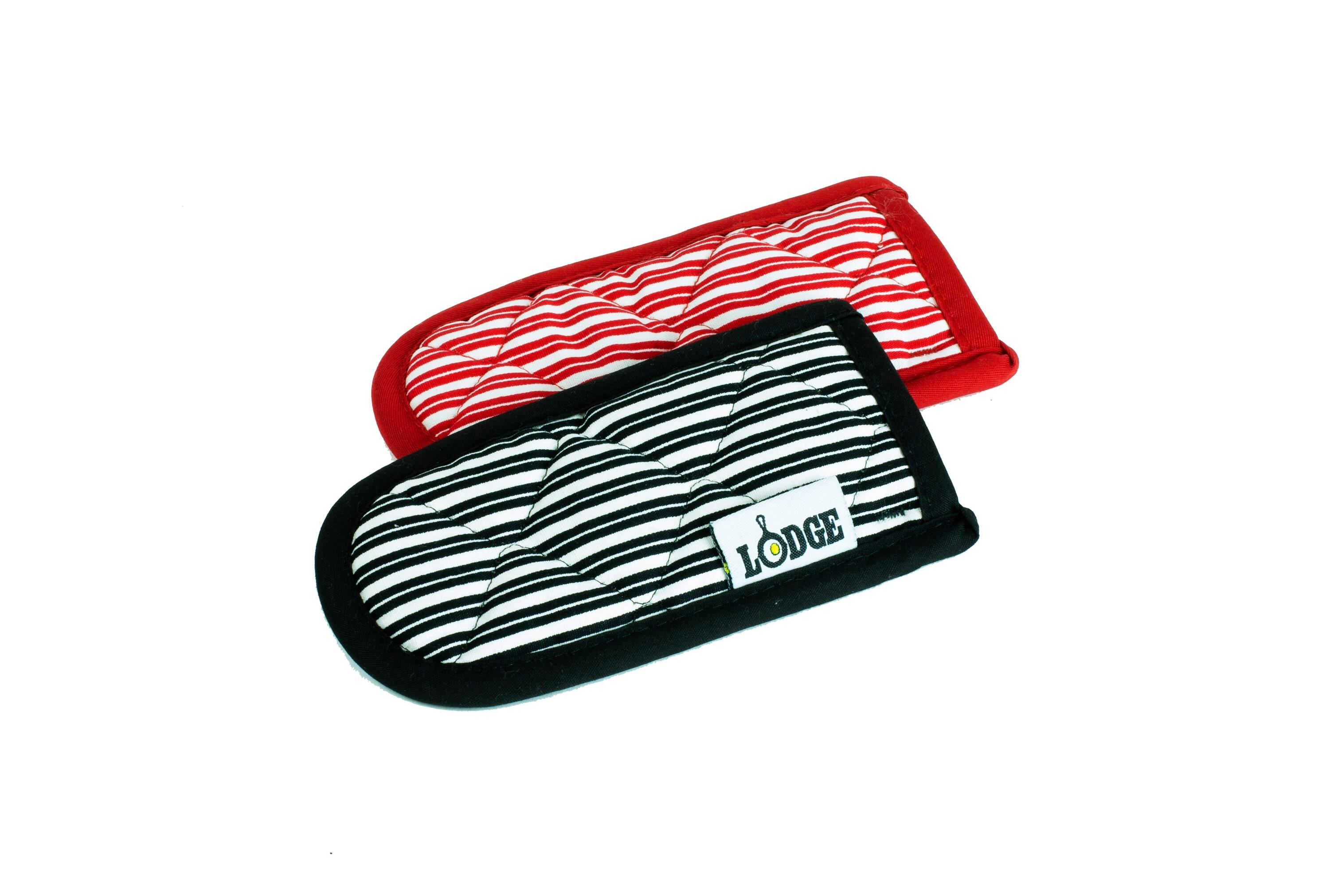 Striped Red and Black Cotton Hot Handle Holders Set