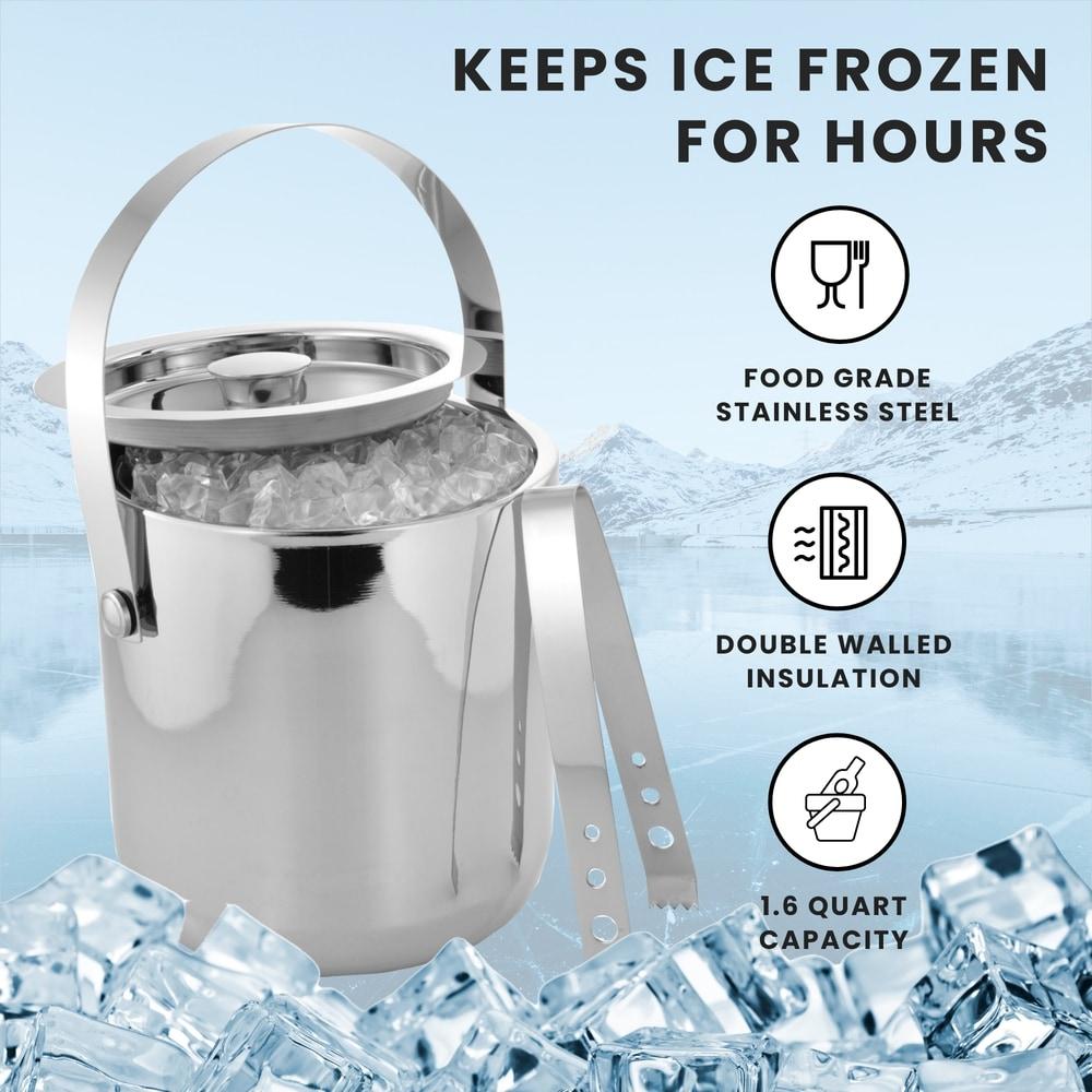 Sol Living 3 Qt. Double Wall Stainless Steel Ice Bucket Includes Tongs and Lid - Plain & Shiny