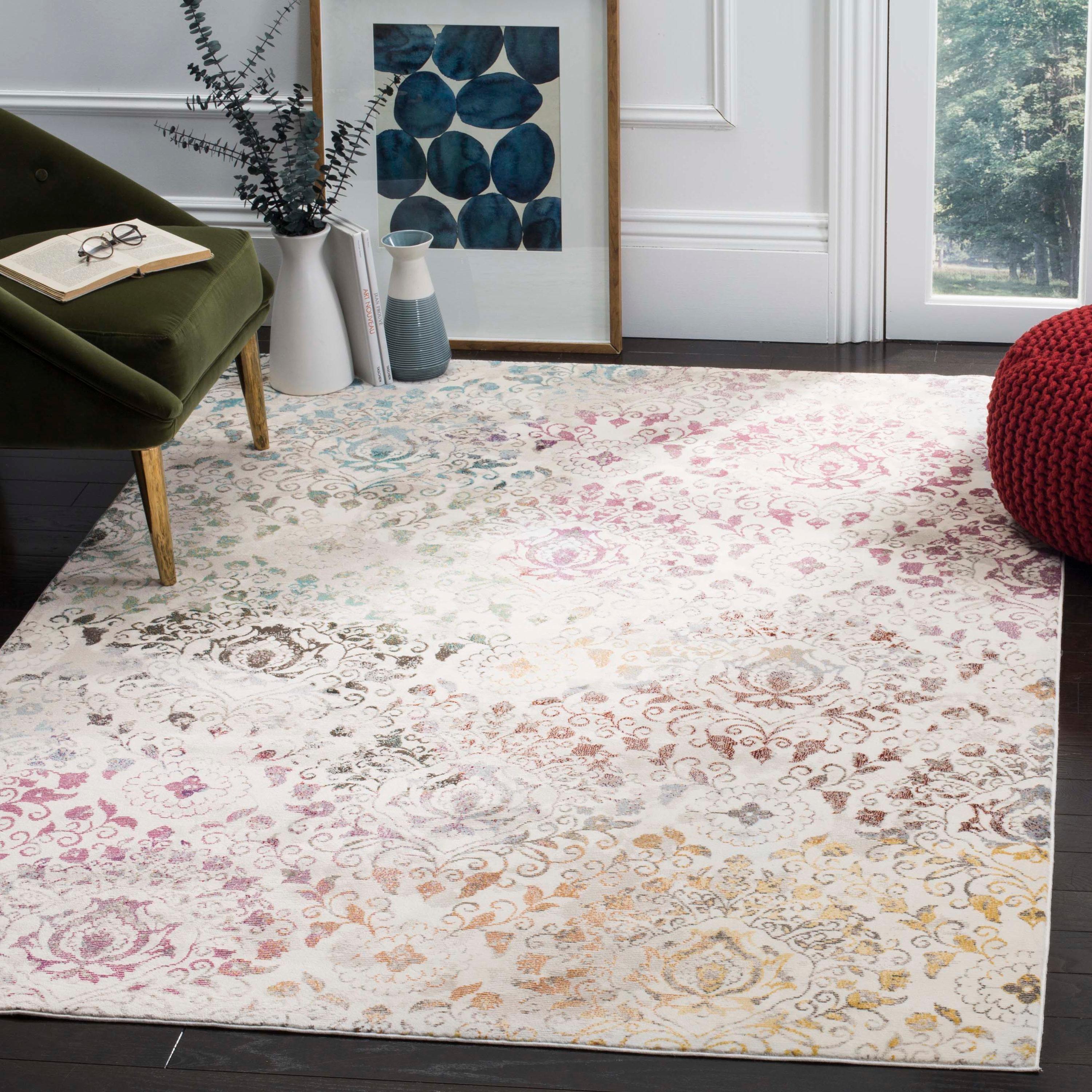 Aria ARA172 Power Loomed Area Rug - Cream/Multi - 6'5"x6'5" - Safavieh.