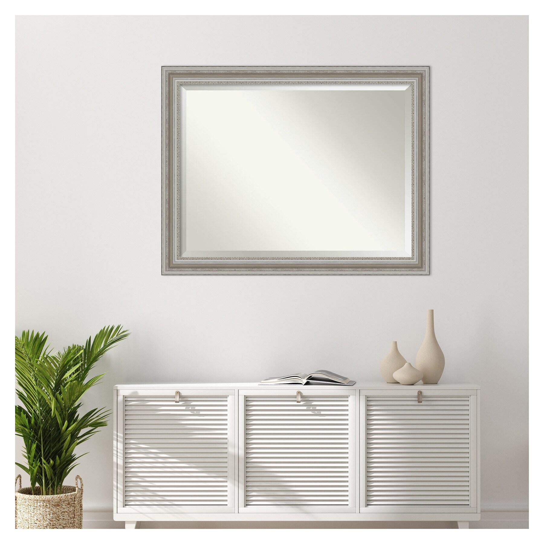 46" x 36" Parlor Framed Wall Mirror Silver - Amanti Art: Modern Beveled, No Assembly Required
