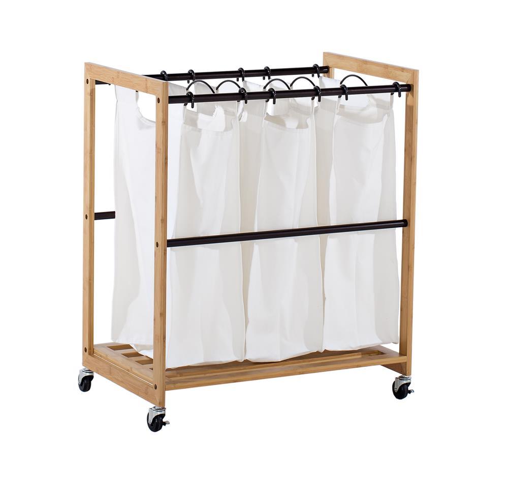 Trinity TRINITY EcoStorage 3-Bag Rolling Bamboo Laundry Cart w/ Poles