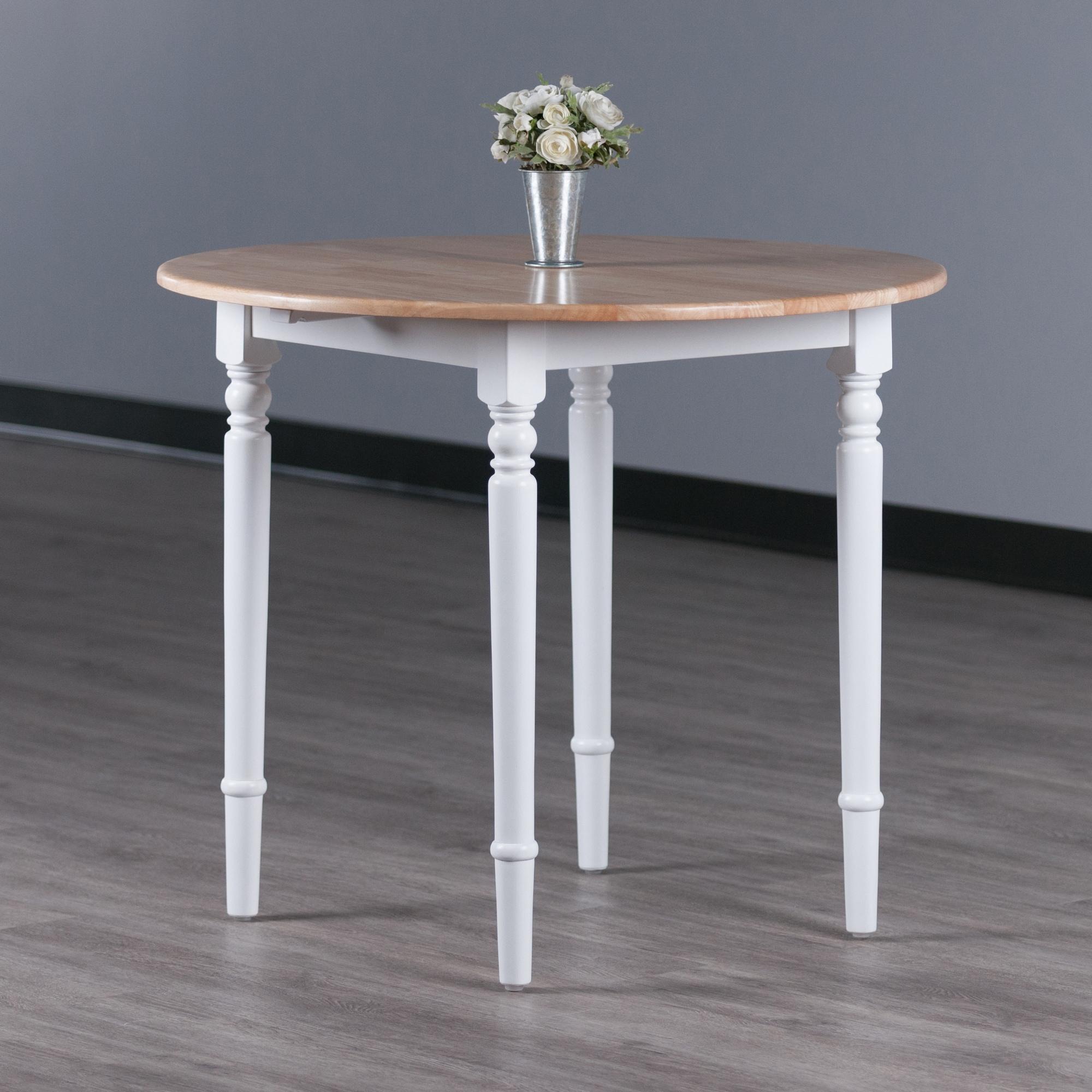 Sorella Round Drop Leaf Dining Table Natural/White - Winsome: Modern 4-Point Leg Kitchen Table, Seats 4