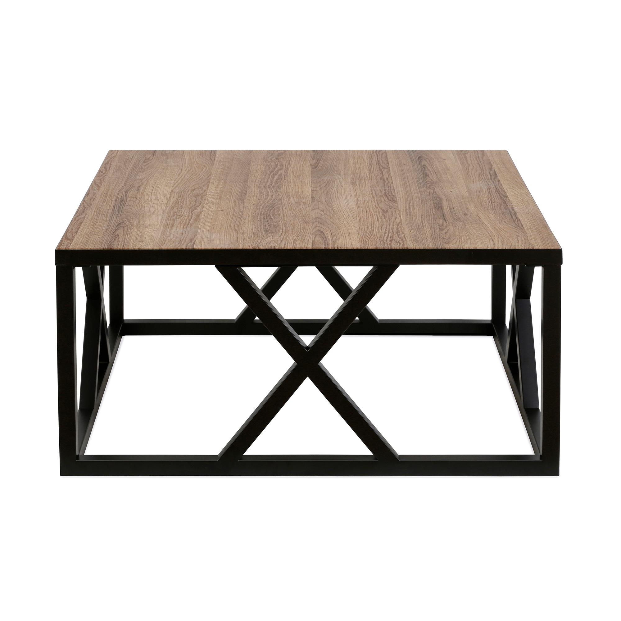 Evelyn&Zoe Jedrek 35" Wide Square Coffee Table, Blackened Bronze/Rustic Oak