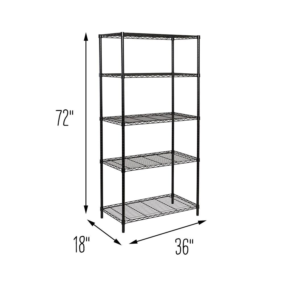 Honey-Can-Do 5-Shelf Steel Adjustable Storage Shelves, Black, Holds up to 350 lb per Shelf