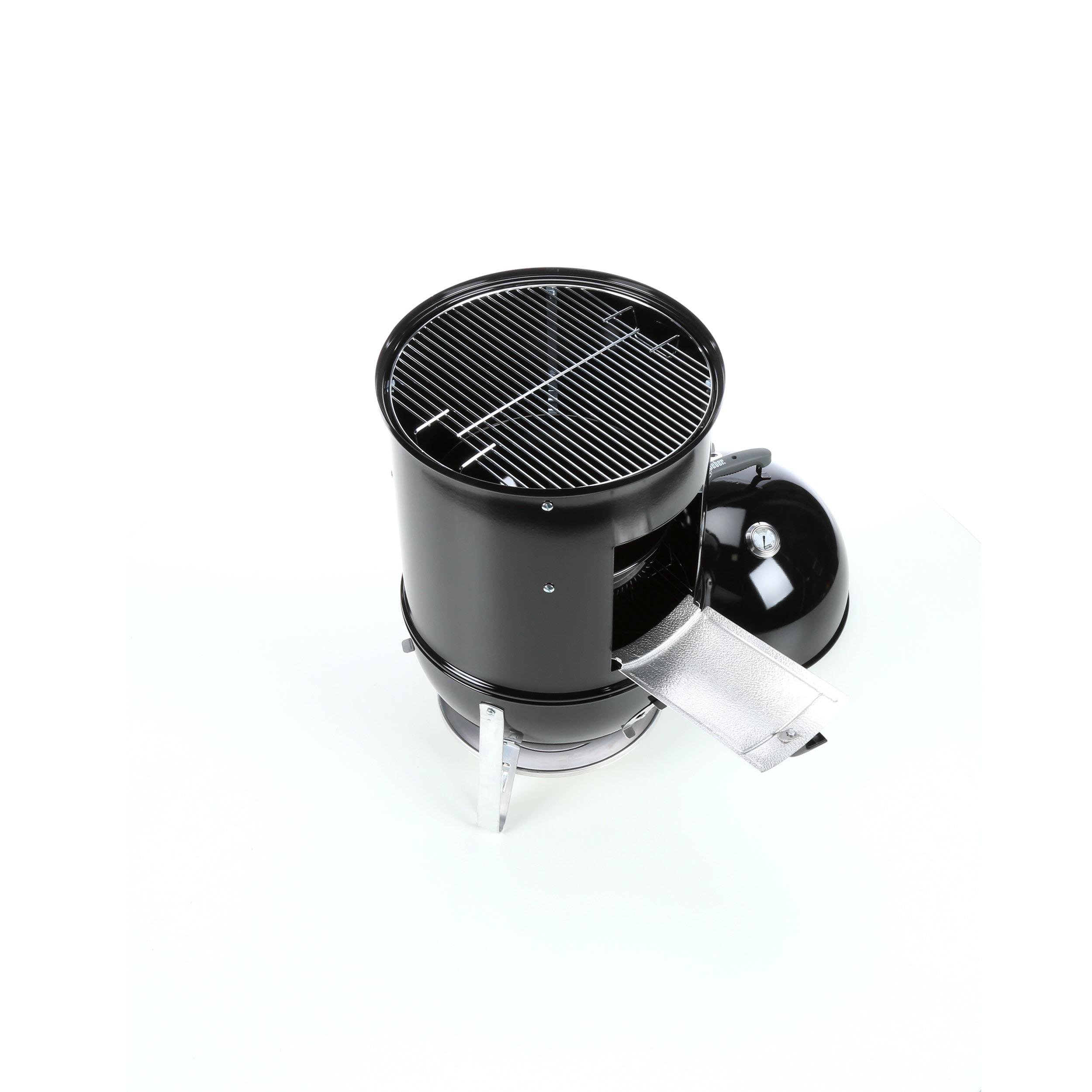 Black Porcelain Charcoal Smoker with Steel Grates and Thermometer