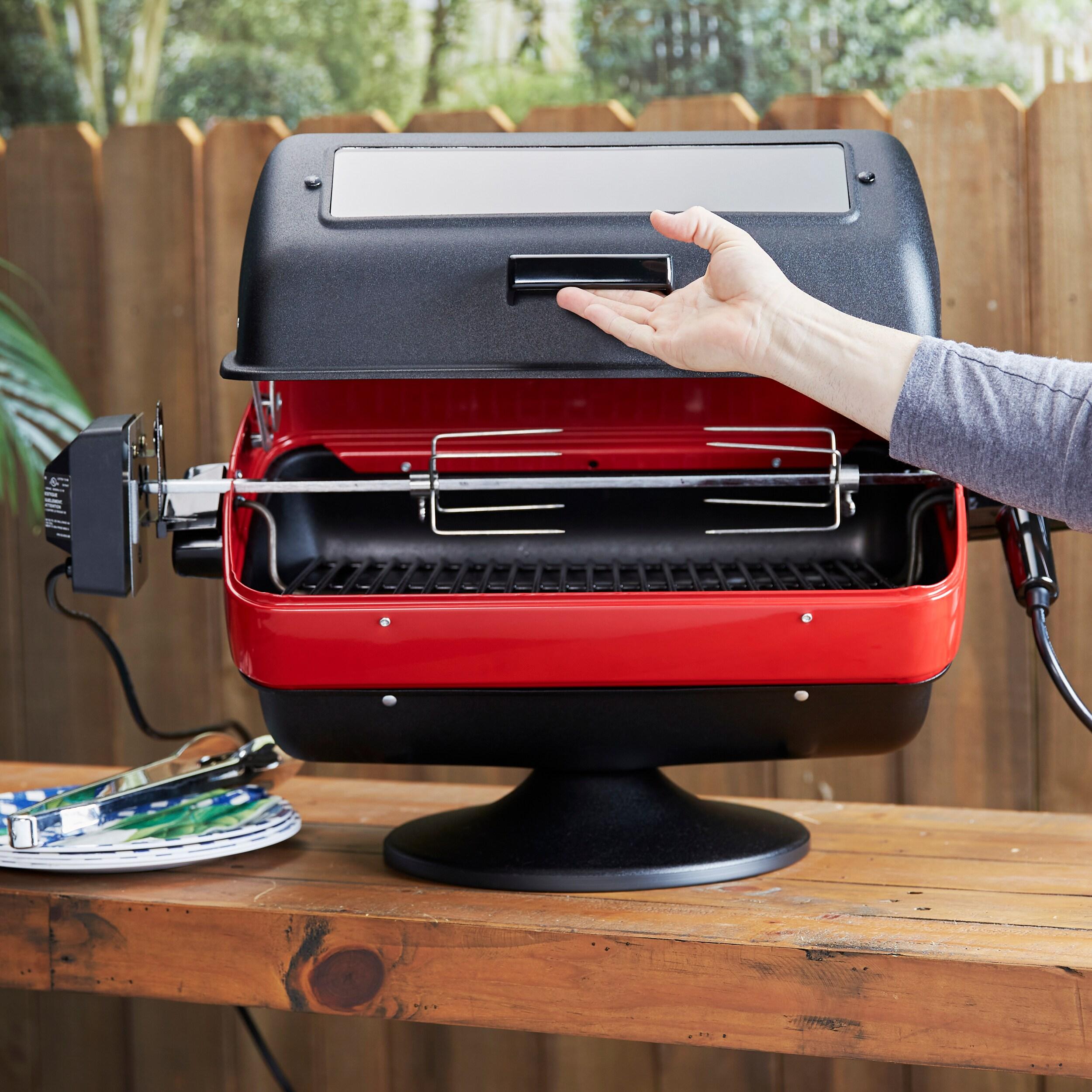 Americana Black and Red Electric Rotisserie Tabletop Grill