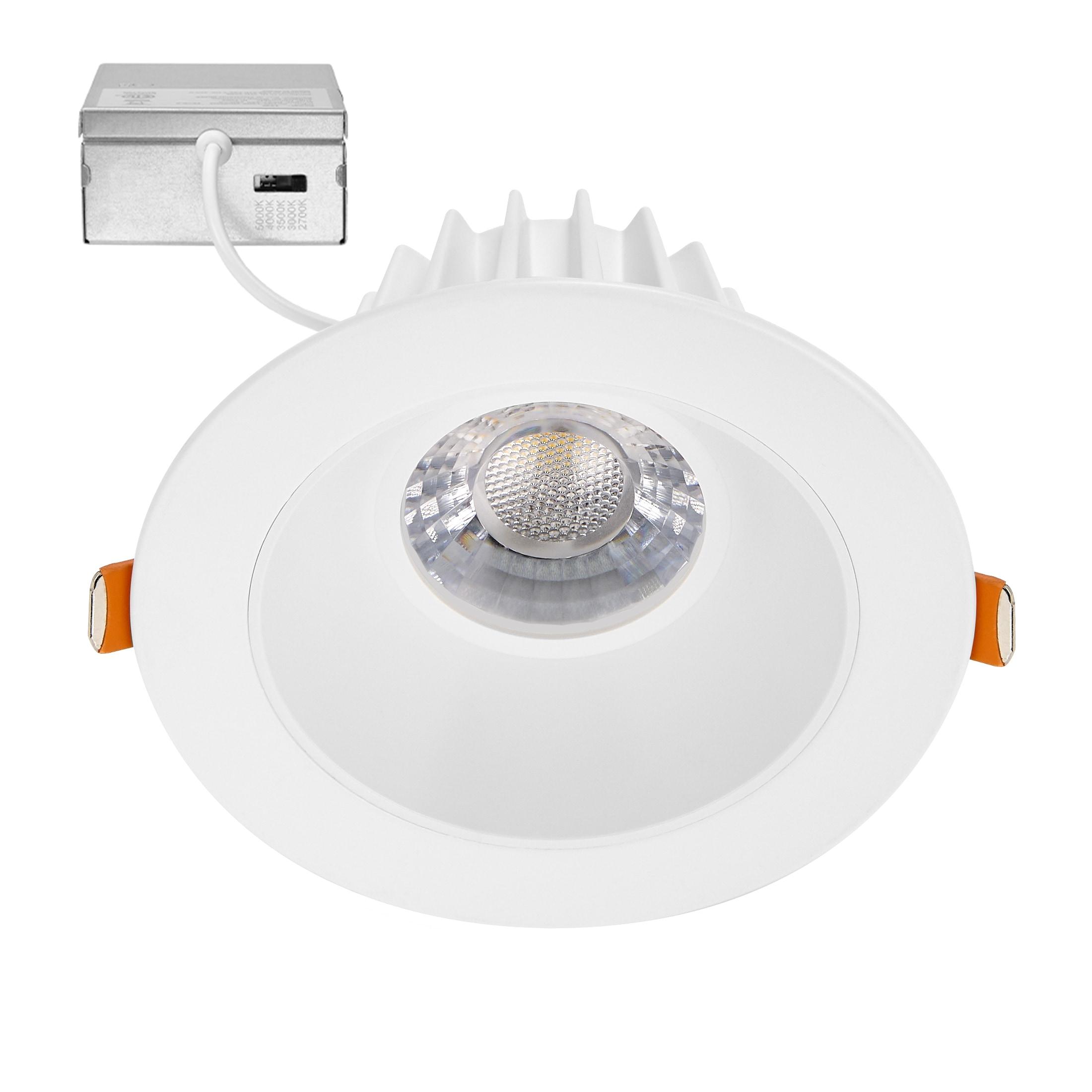 Maxxima 4 in. Ultra-Thin Recessed Anti-Glare LED Downlight Canless IC Rated 1200 Lumens 5 Color Temperature Selectable 2700K/3000K/3500K/4000K/5000K Dimmable White Trim, 90 CRI, Junction Box Included