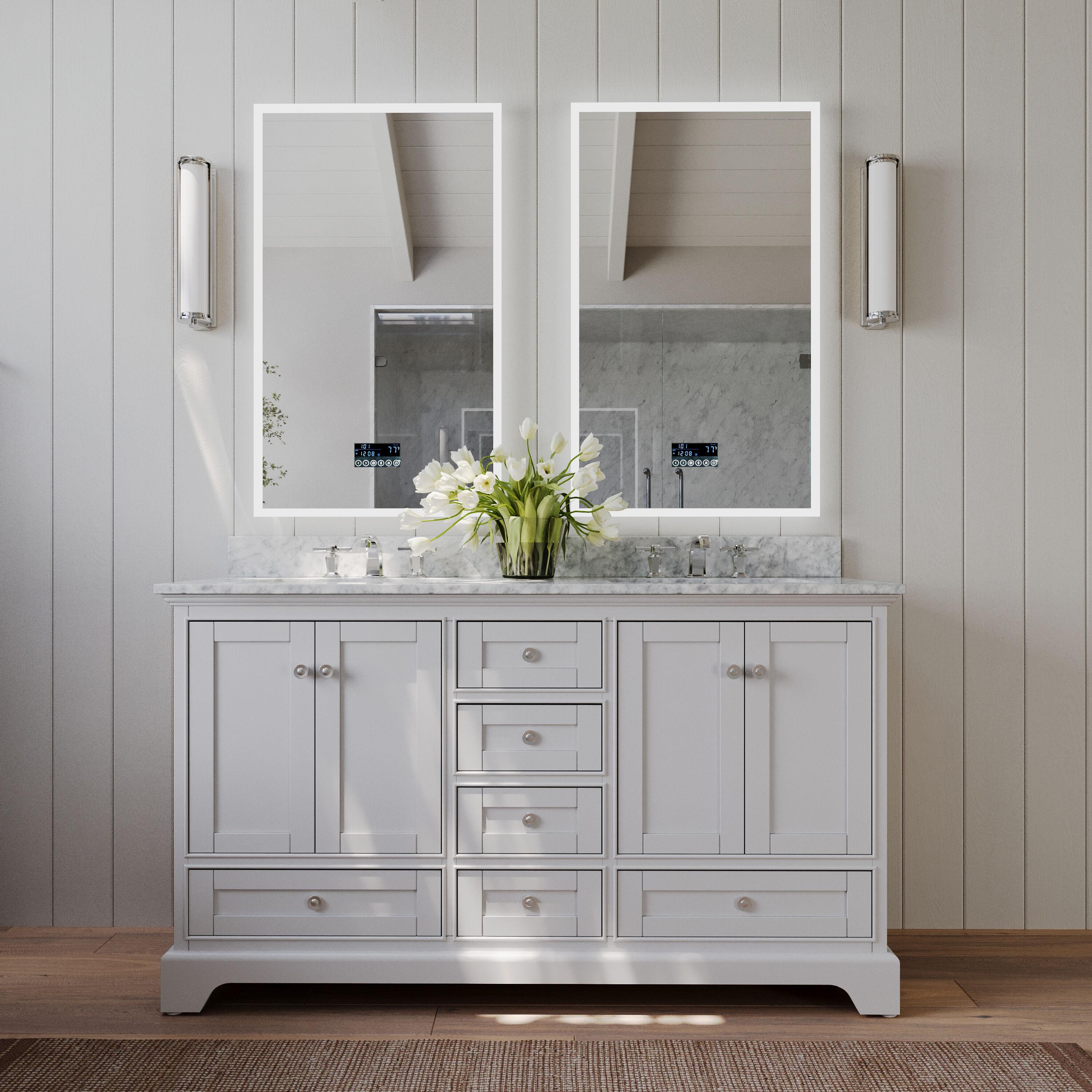 Audrey 60 in. Bath Vanity Set in White with Italian Carrara White Marble Vanity top and White Undermount Basin