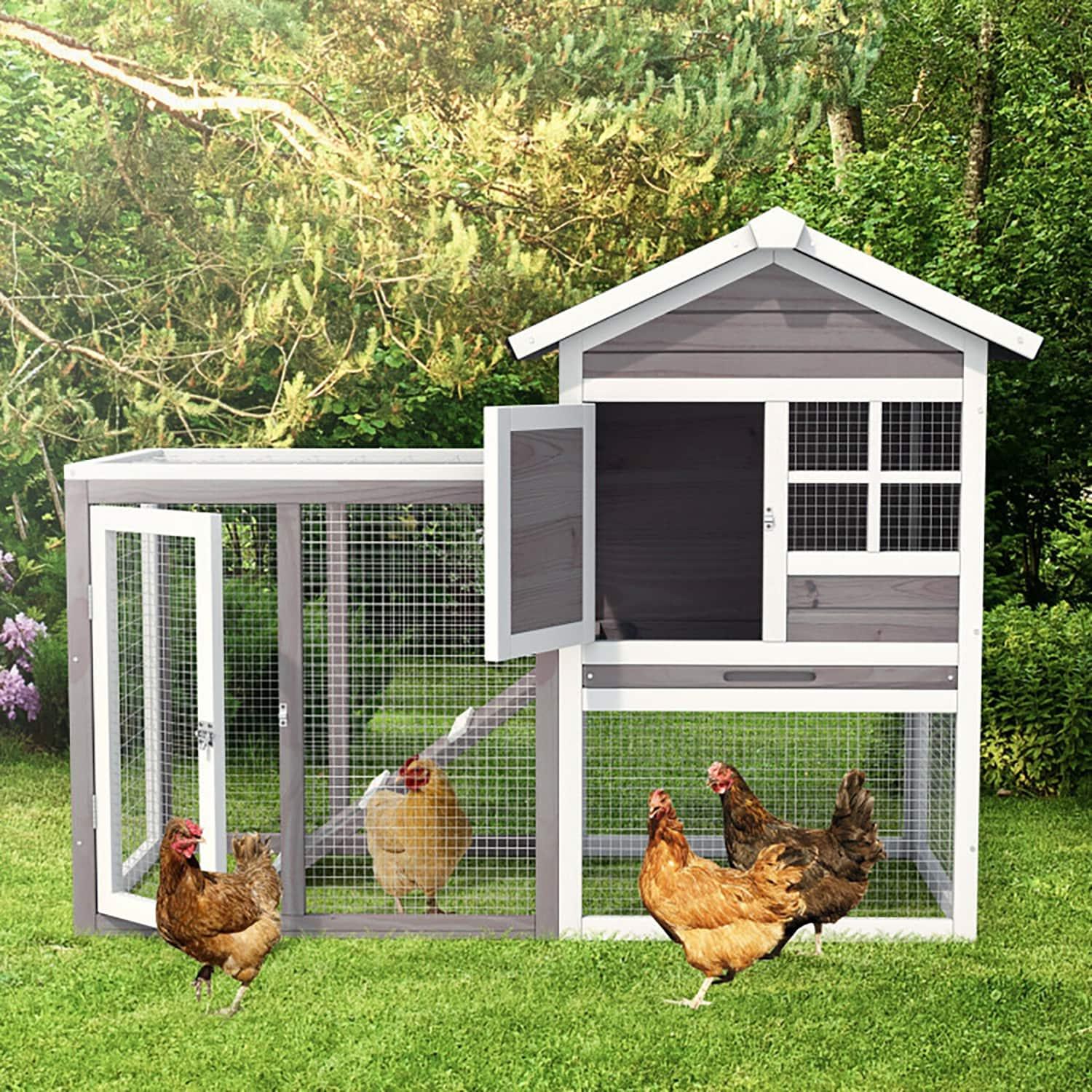 Infans Wooden Chicken Coop 2-Story Rabbit Hutch Indoor Outdoor Use