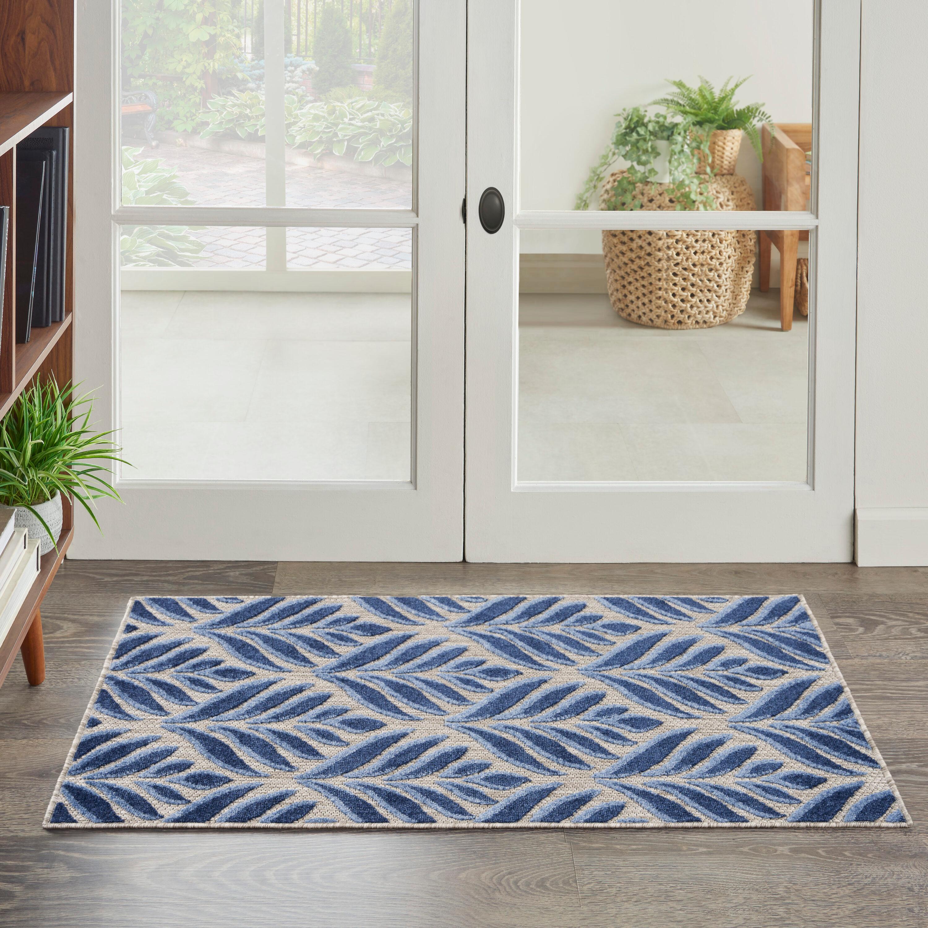 Nourison Aloha Tropical Palm Flatweave High-Low Indoor Outdoor Area Rug Blue 2'8" x 4'
