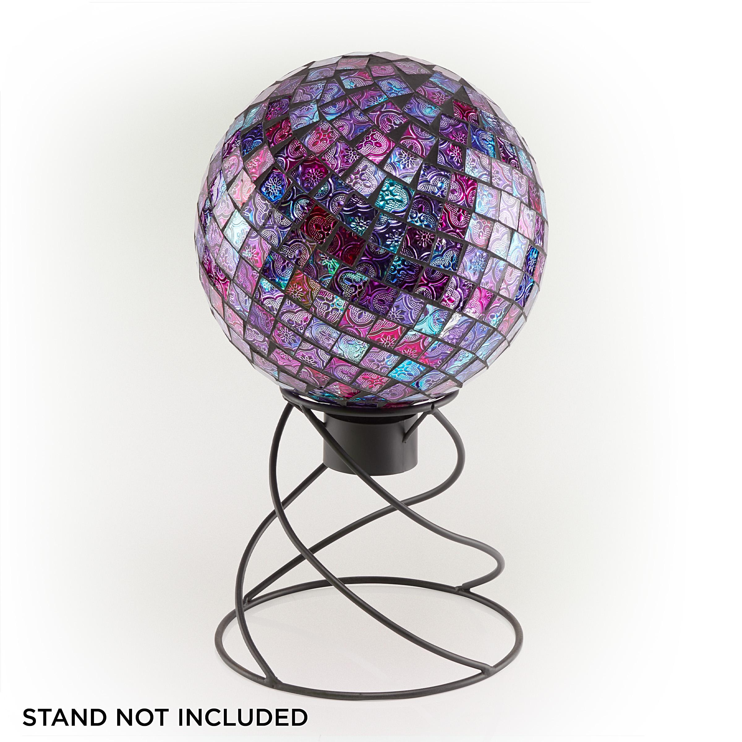 12" x 10" Indoor/Outdoor Embossed Pattern Glass Gazing Globe Purple - Alpine Corporation: Durable Polystone, LED Lights
