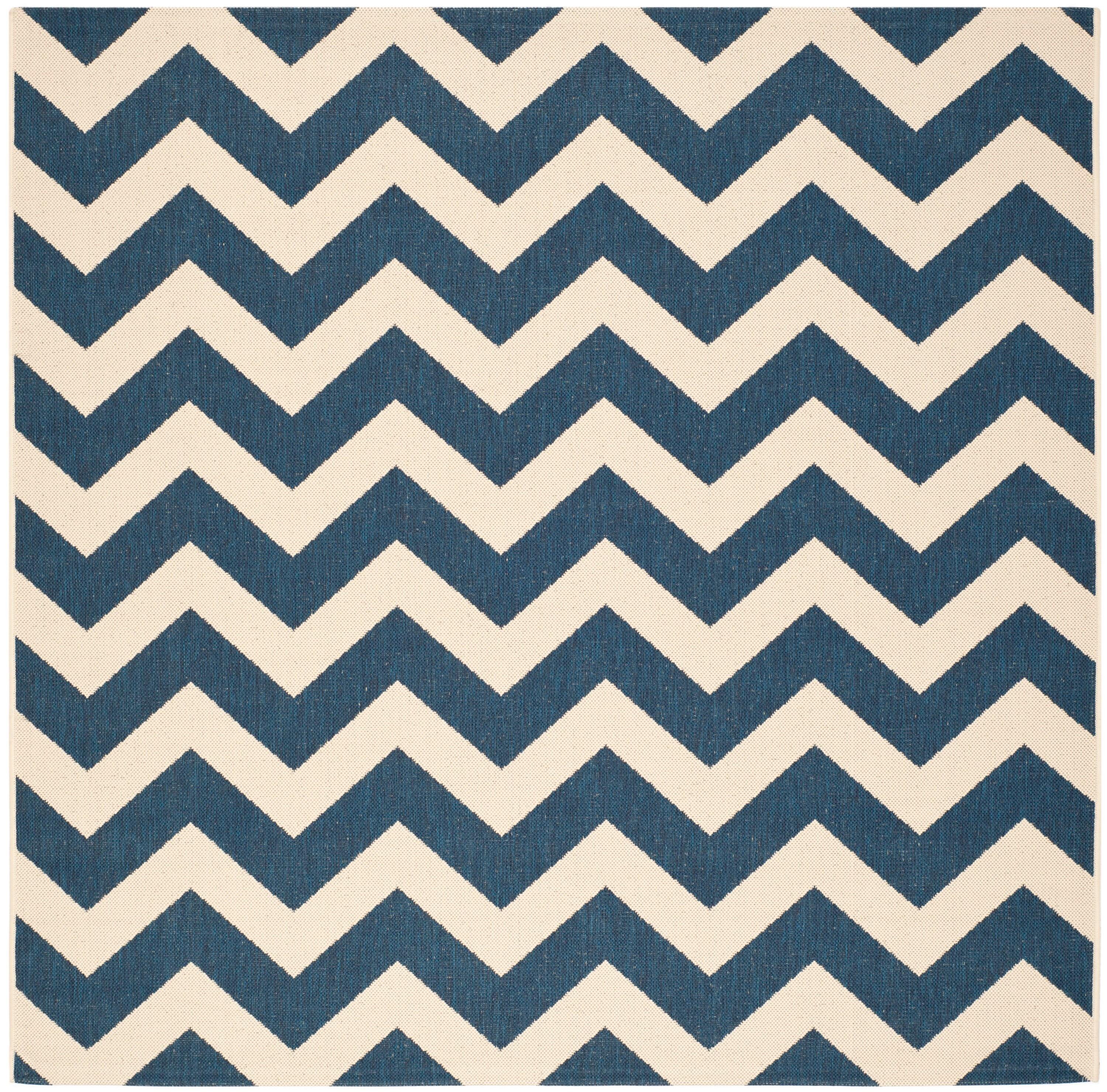 Courtyard CY6244 Power Loomed Indoor and Outdoor Area Rug - Navy/Beige - 6'7"x6'7" - Safavieh